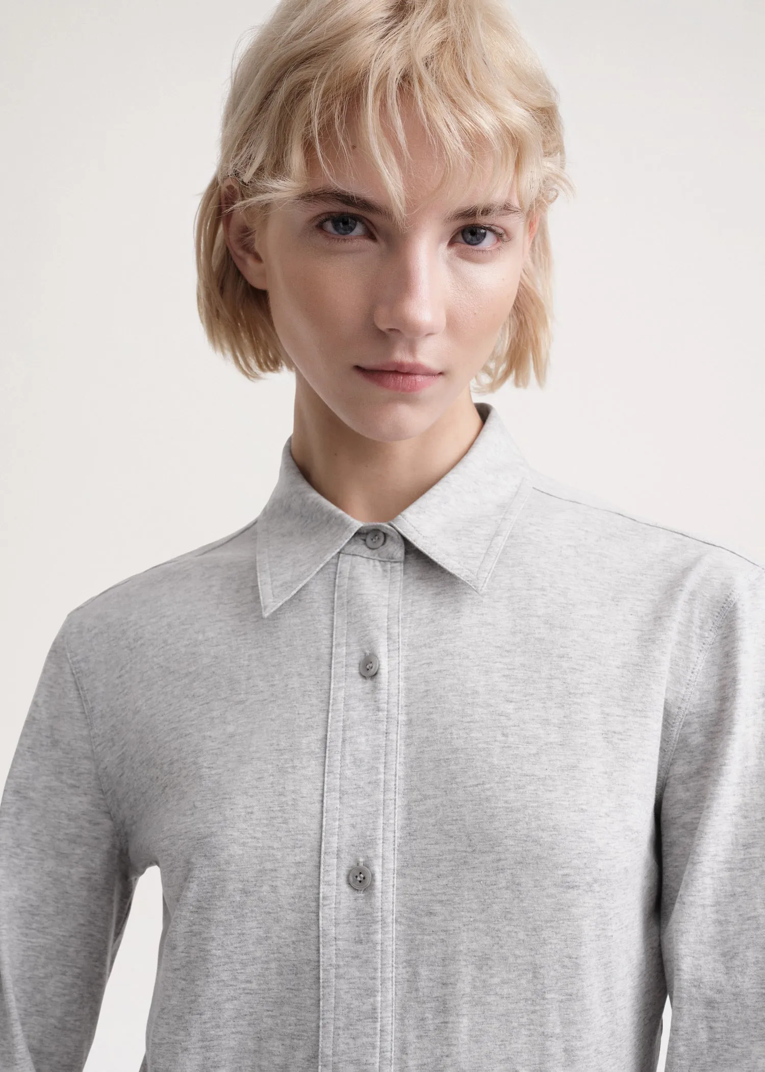 Slim cotton-jersey shirt grey mélange sold by Toteme product image thumbnail 4