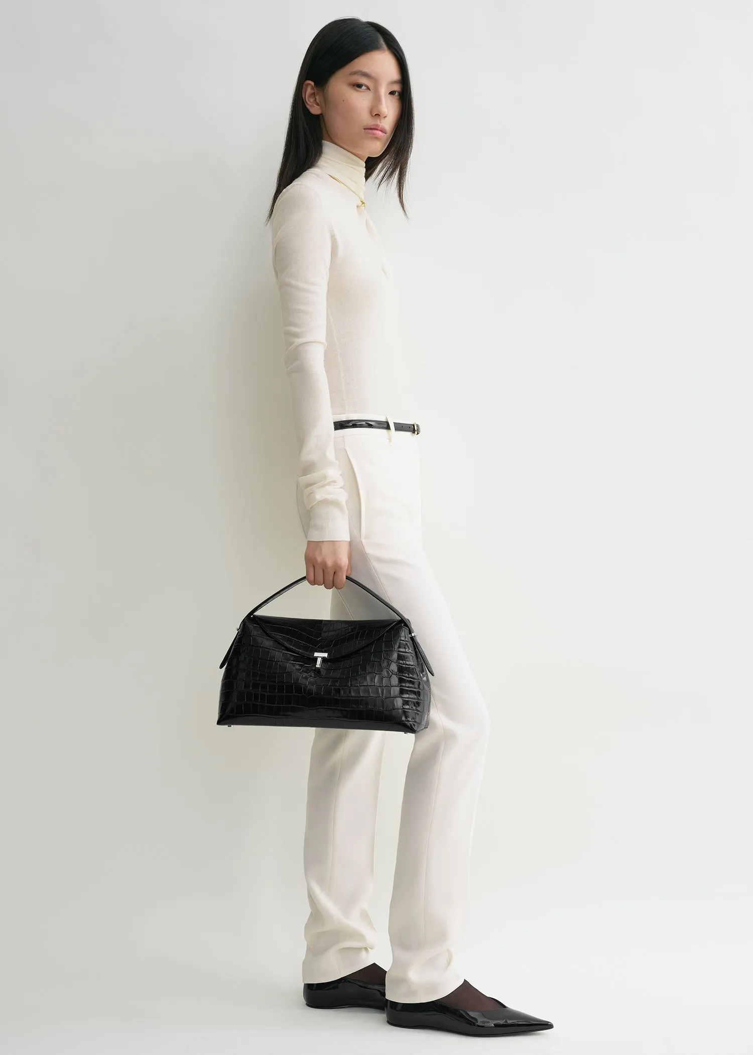 T-lock croco-embossed top handle black sold by Toteme product image thumbnail 2