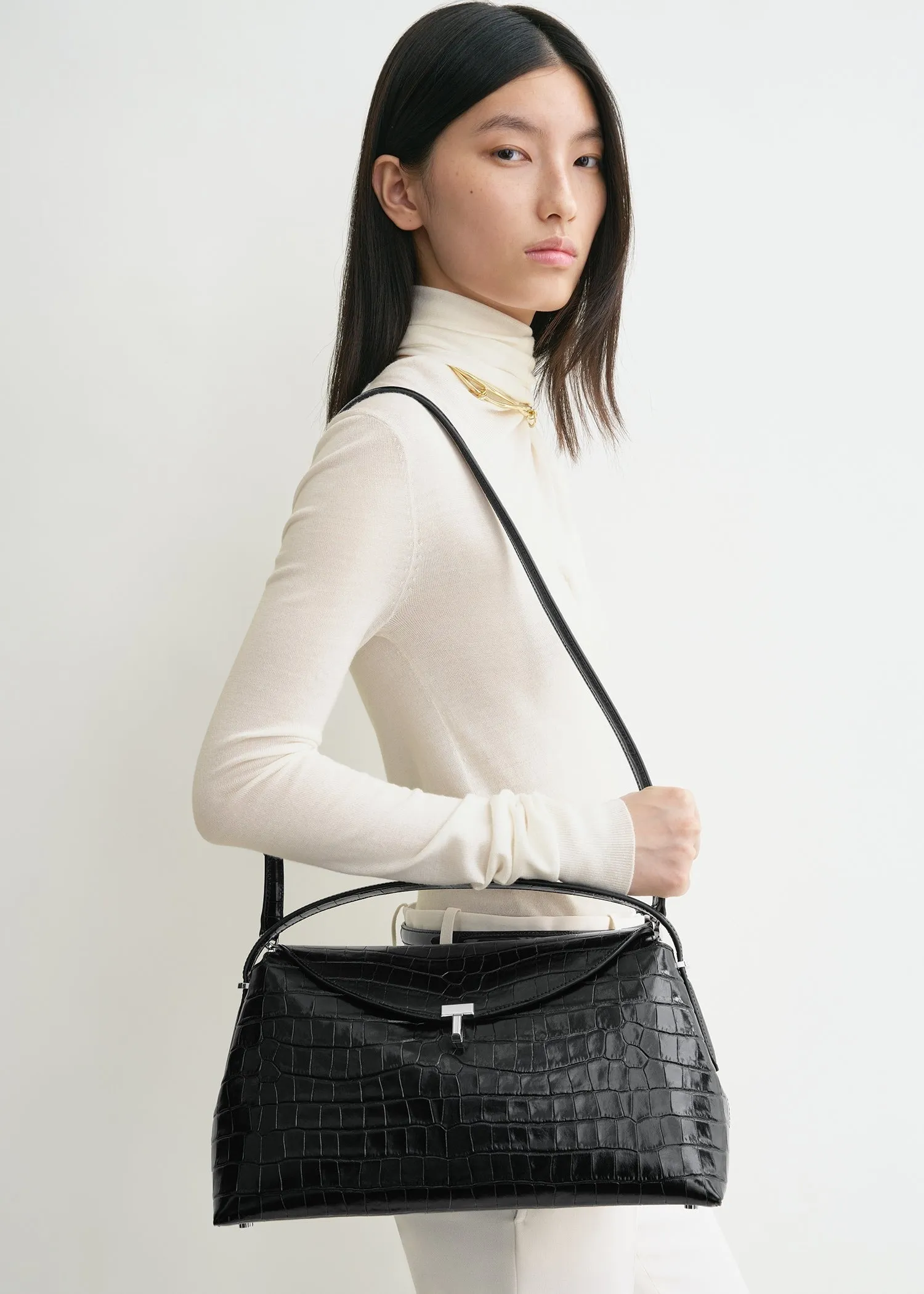 T-lock croco-embossed top handle black sold by Toteme product image thumbnail 3