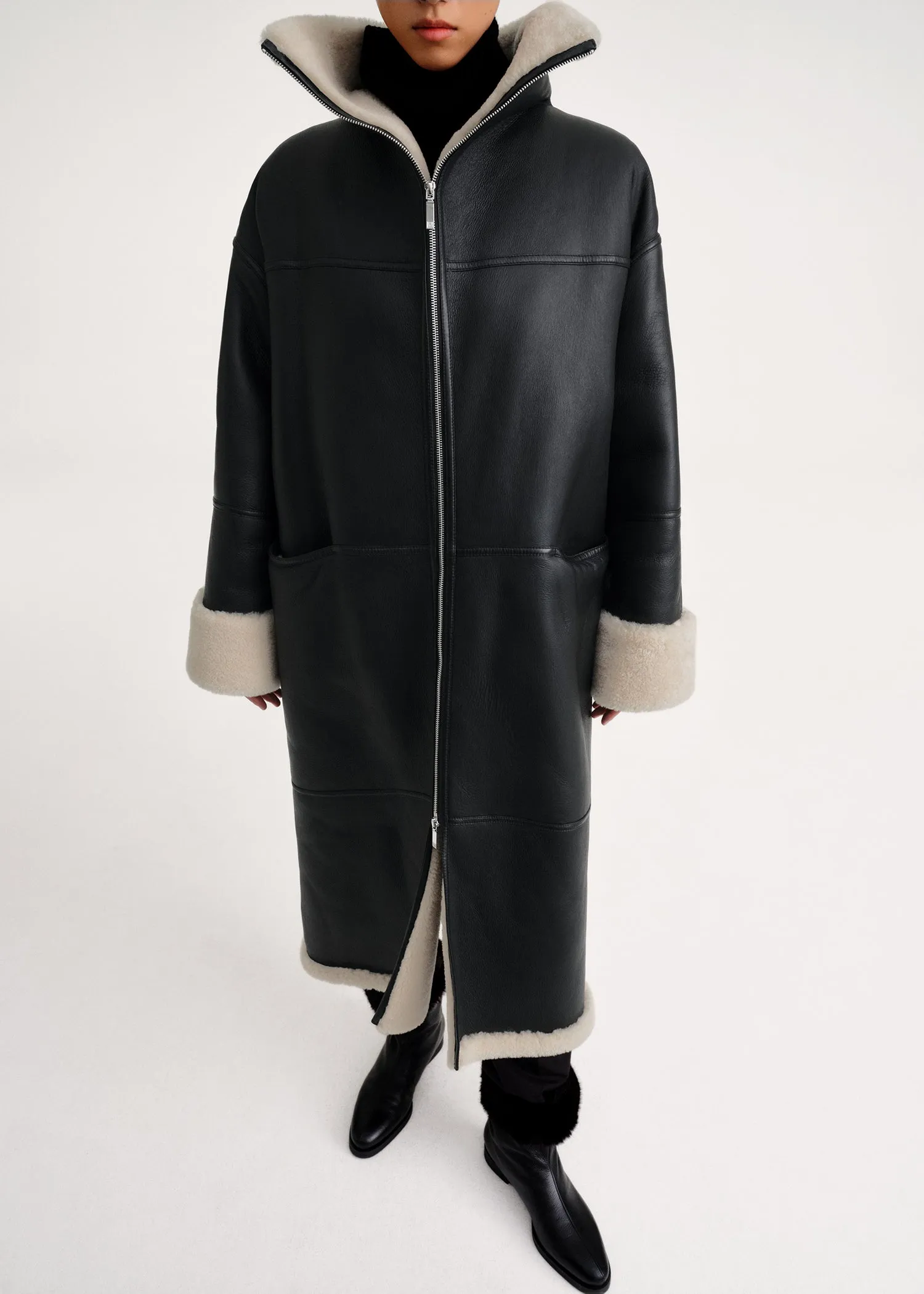 Signature shearling coat black/off-white sold by Toteme product image thumbnail 4