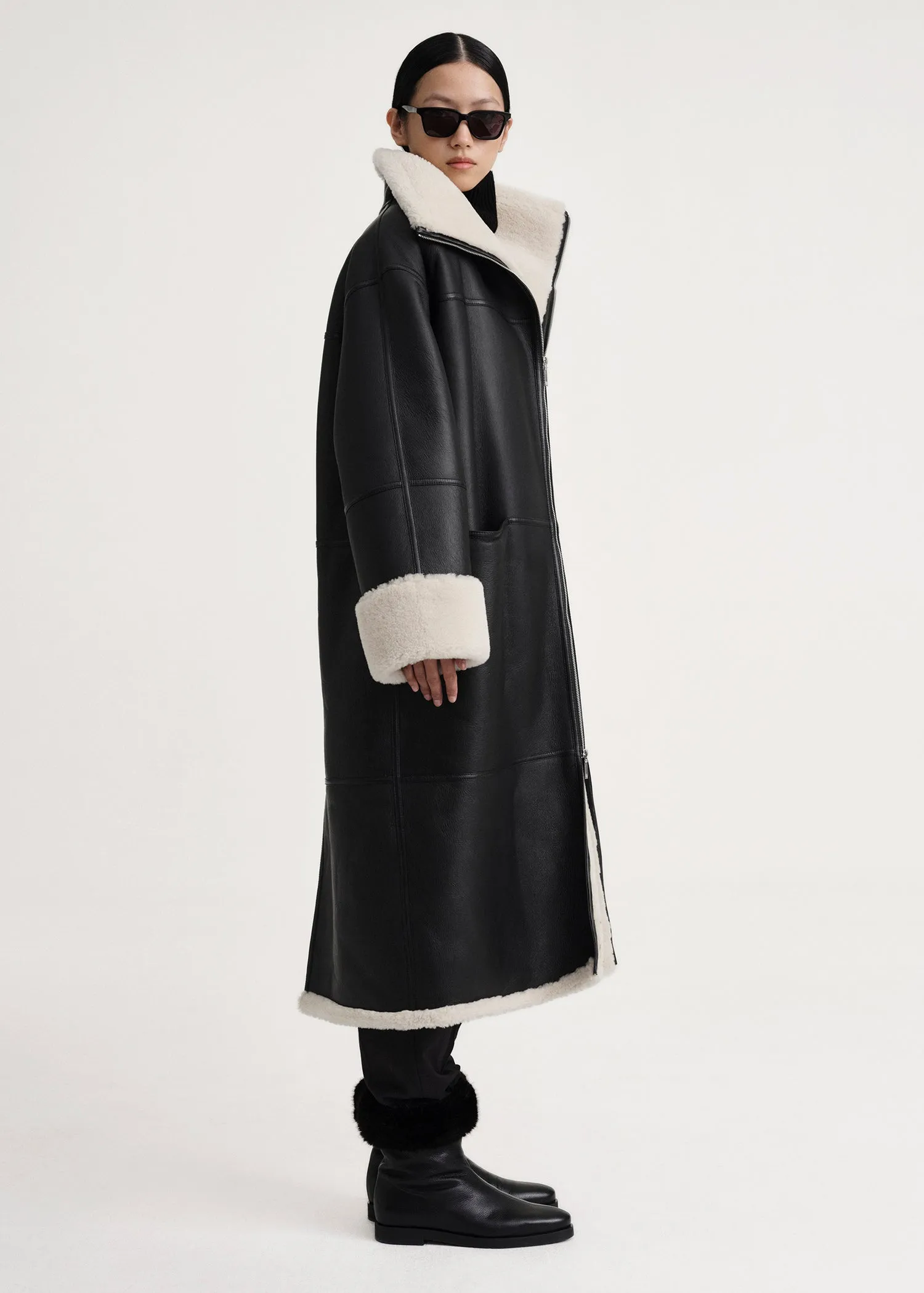 Signature shearling coat black/off-white sold by Toteme product image thumbnail 2