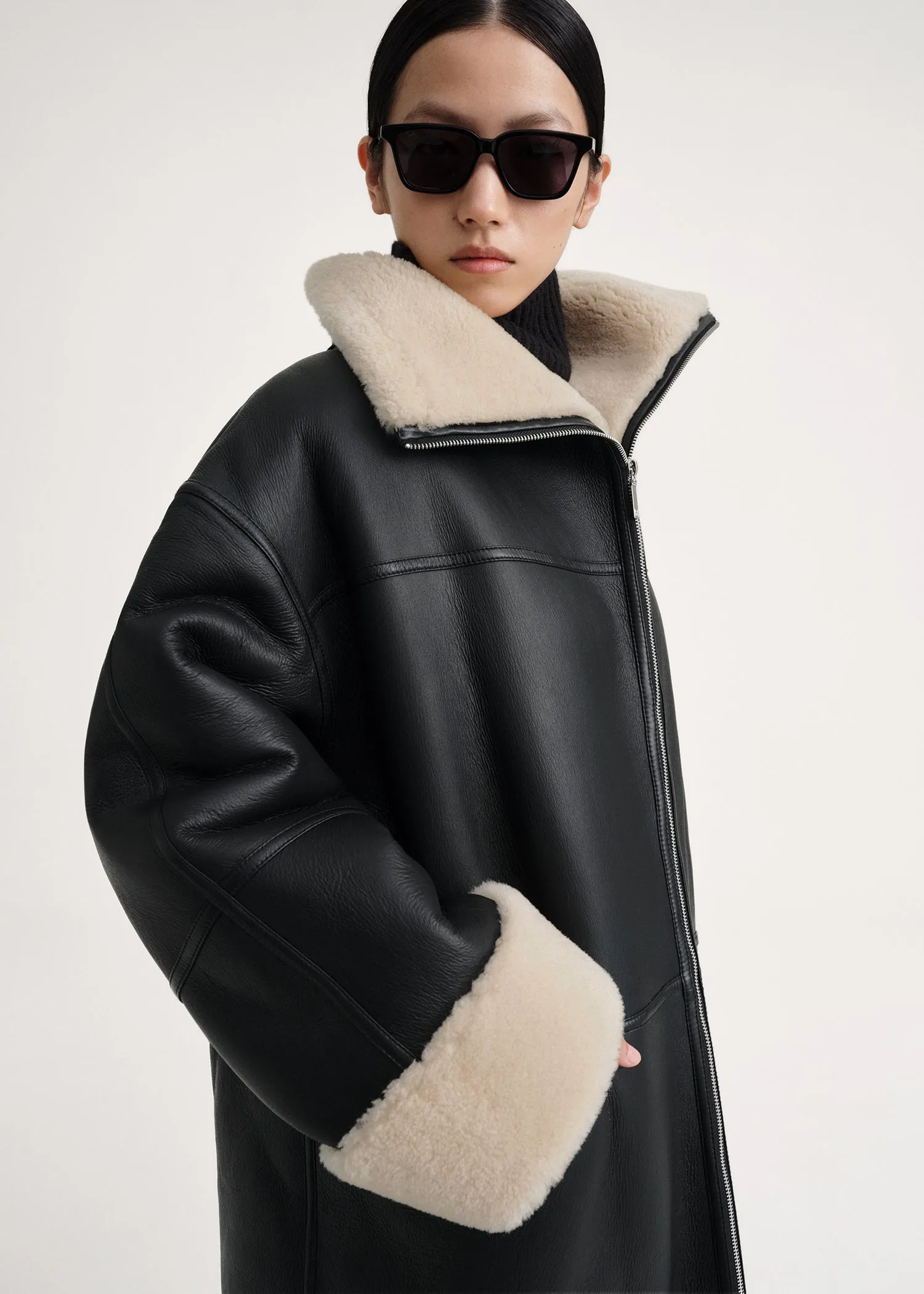 Signature shearling coat black/off-white sold by Toteme product image thumbnail 5