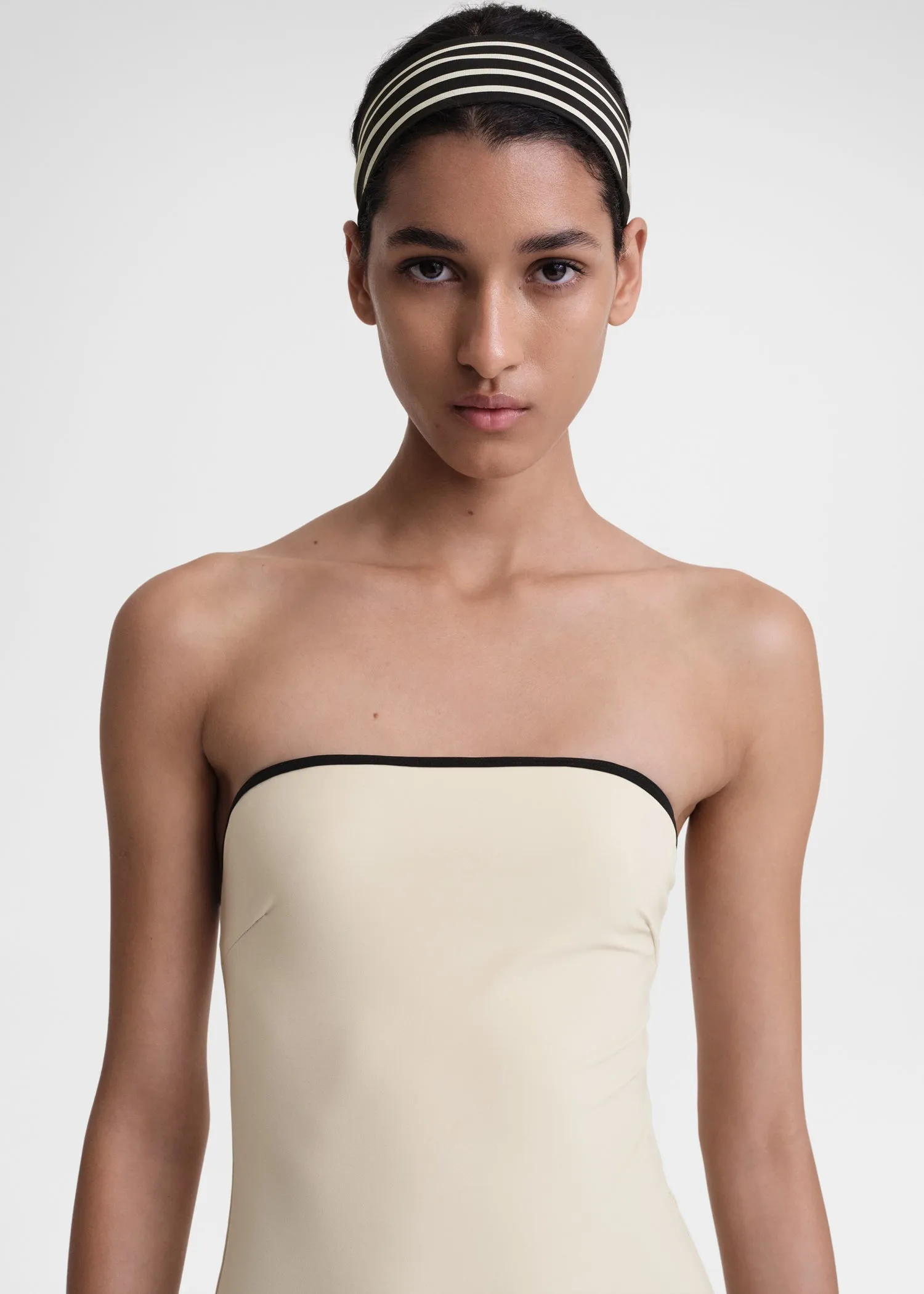 Stripe edge strapless swimsuit light hay sold by Toteme product image thumbnail 4