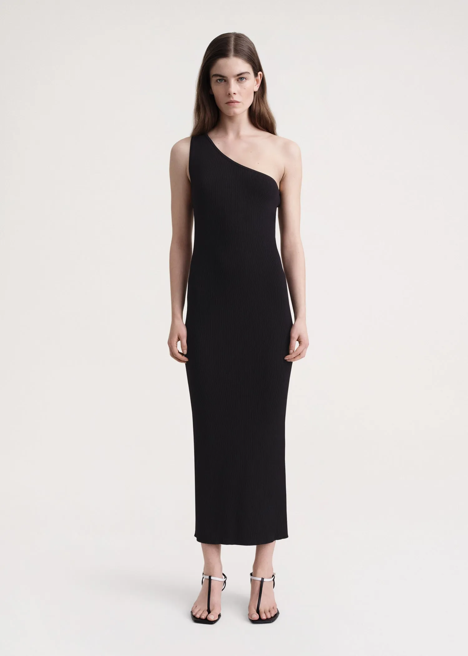 One-shoulder ribbed dress black sold by Toteme