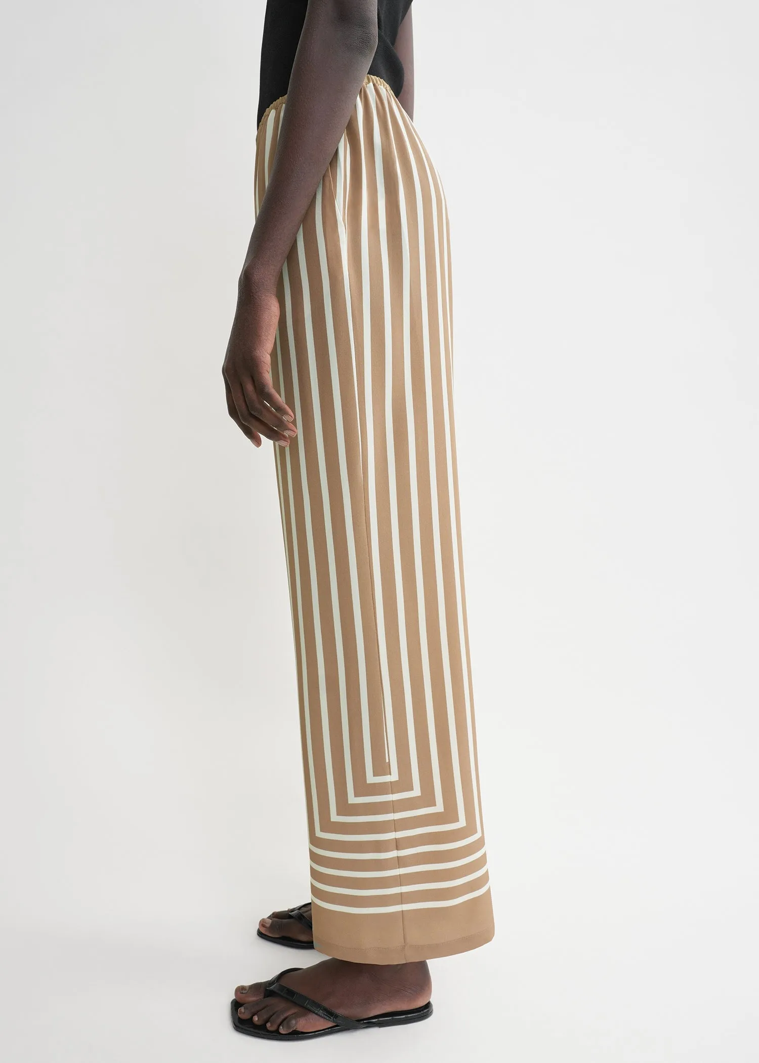 Monogram silk slacks camel/white sold by Toteme product image thumbnail 4