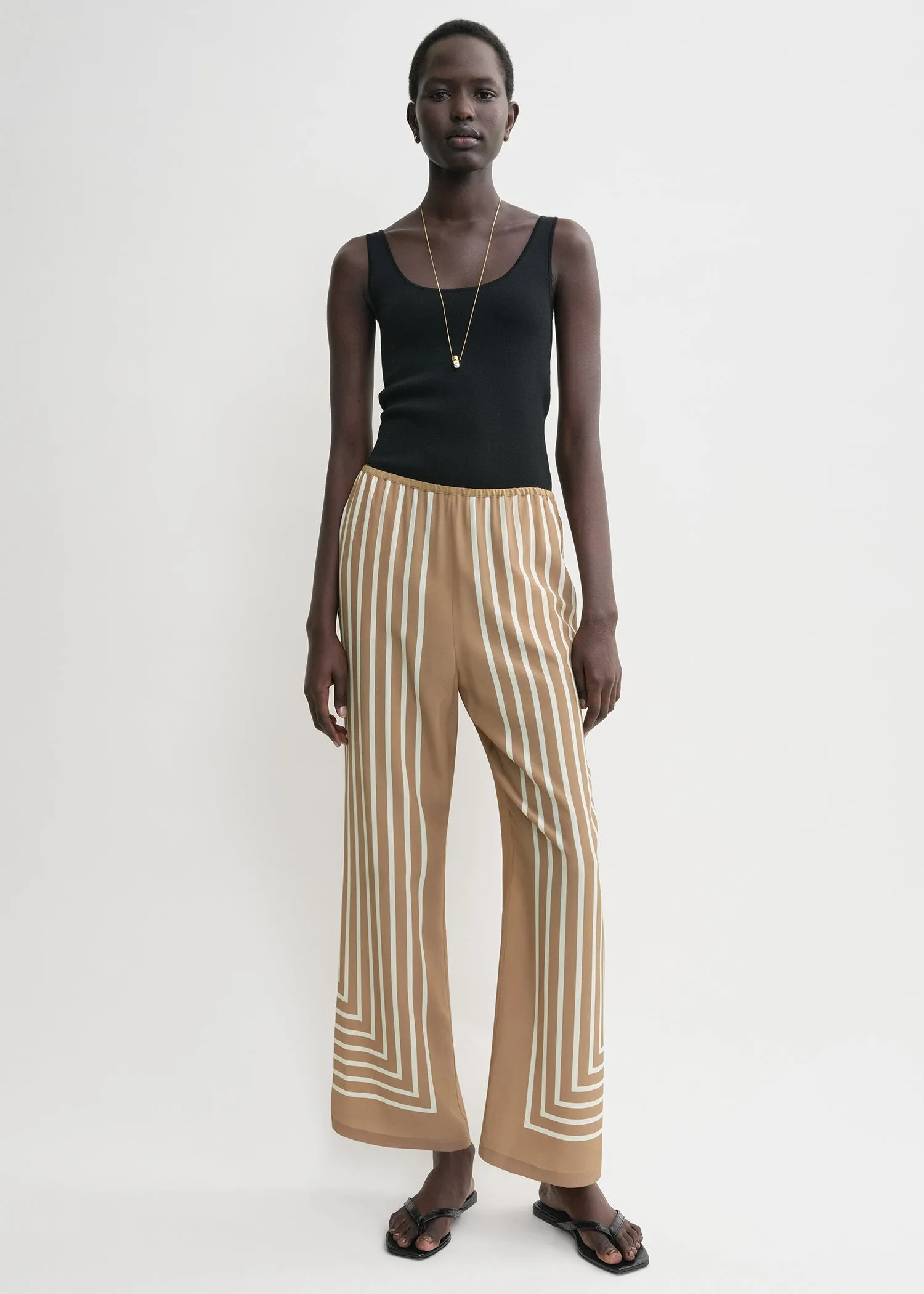 Monogram silk slacks camel/white sold by Toteme product image thumbnail 2