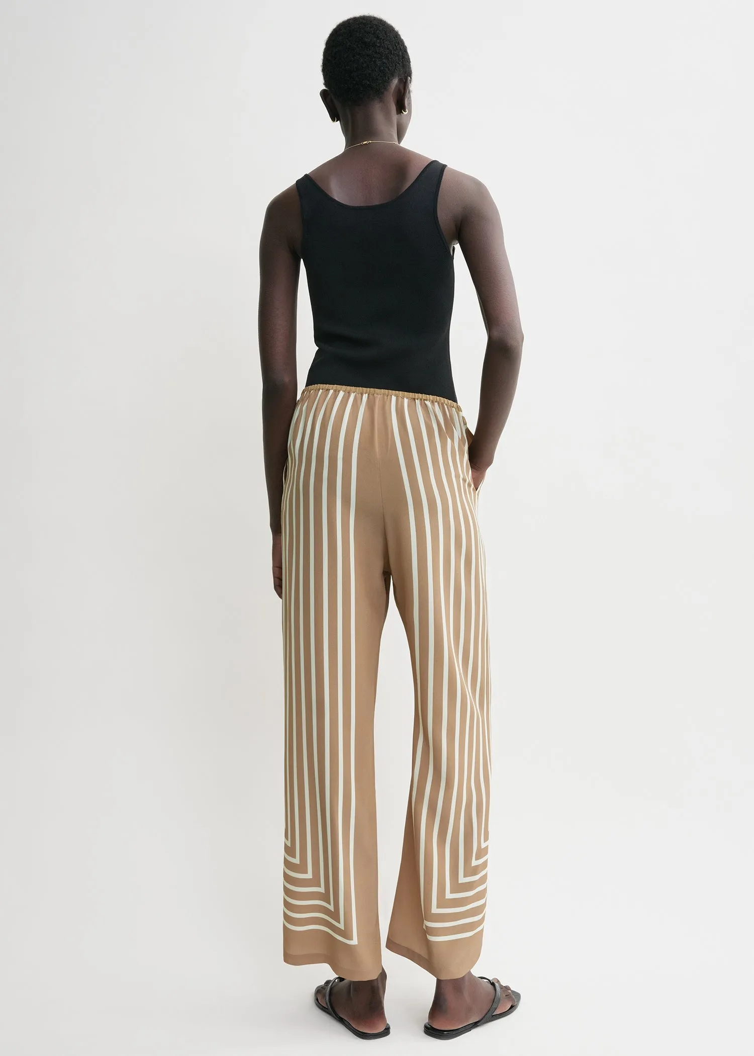 Monogram silk slacks camel/white sold by Toteme product image thumbnail 3
