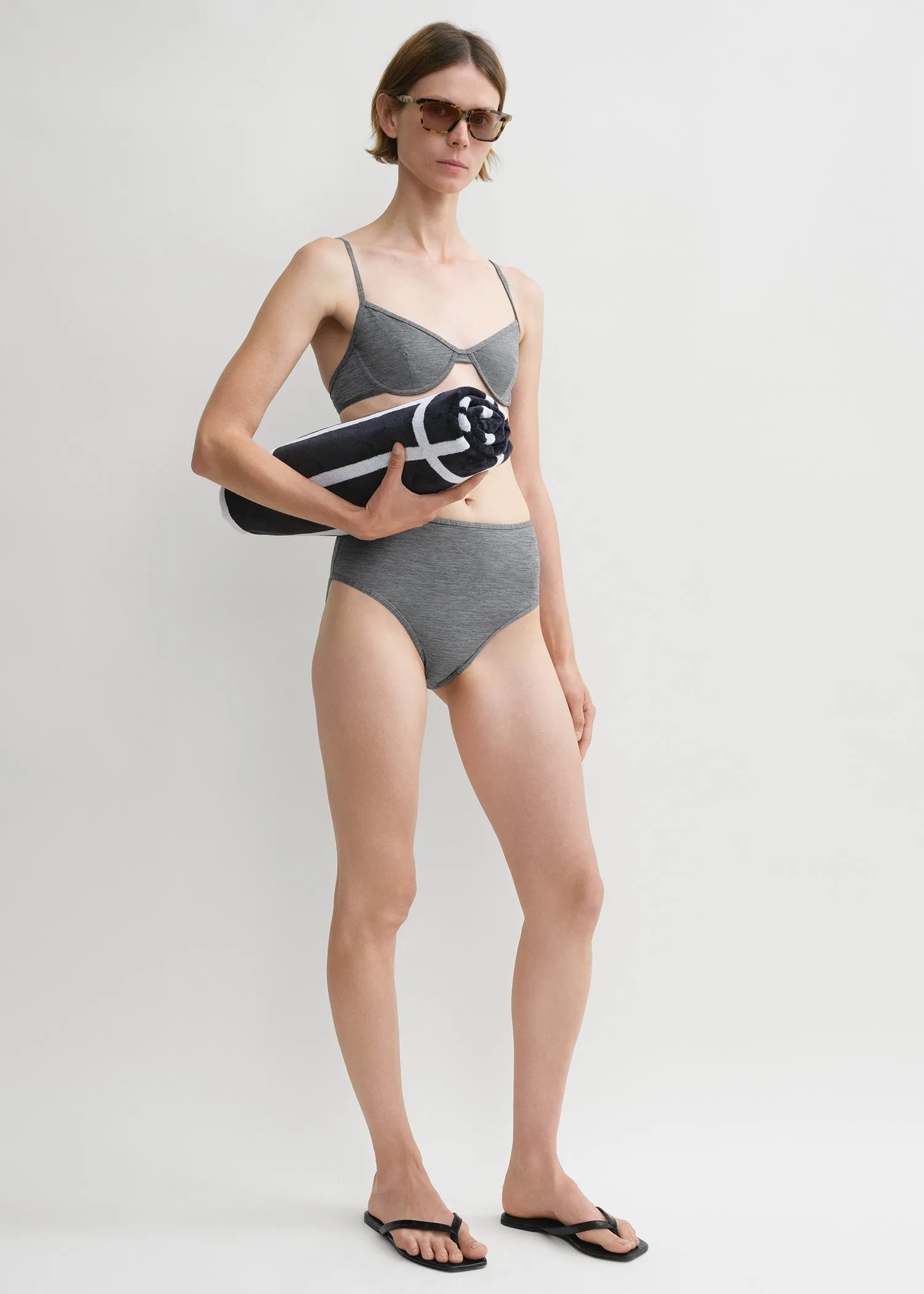 Mid-rise bikini bottoms grey mélange sold by Toteme