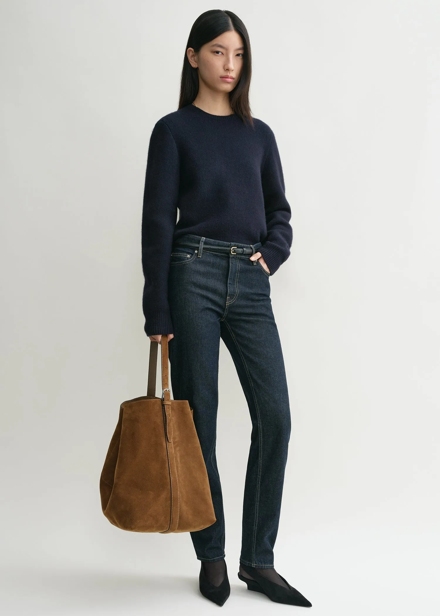 Belted suede tote tan sold by Toteme product image thumbnail 3