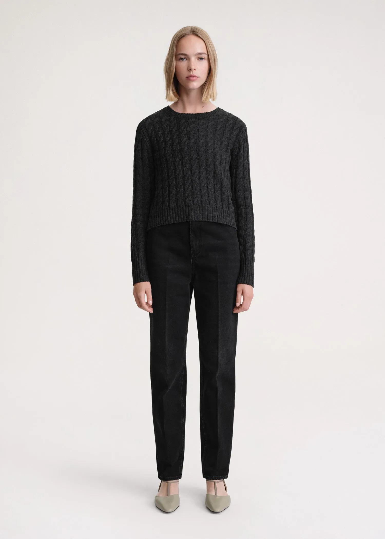 Petite cable knit charcoal melange sold by Toteme