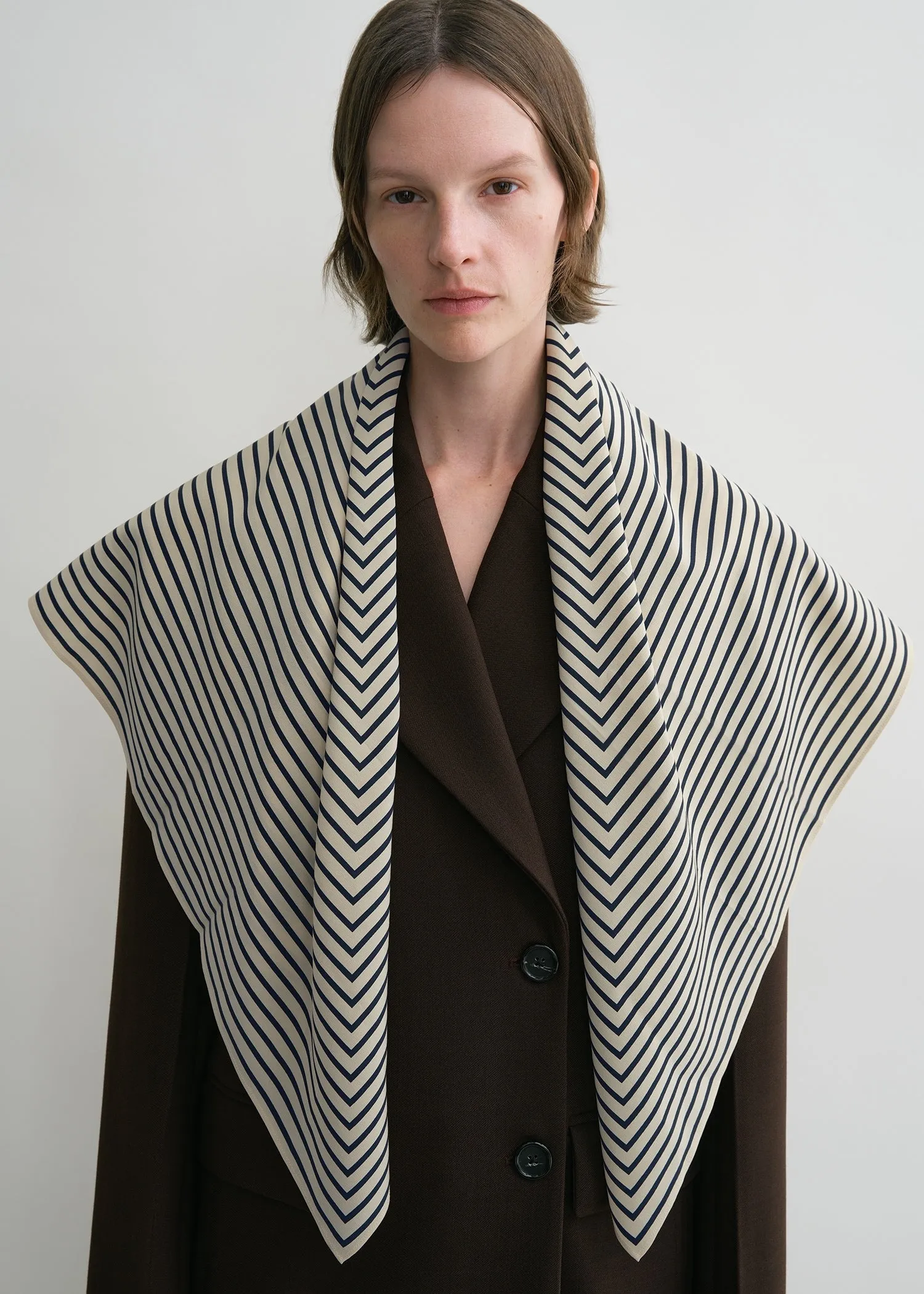 Signature monogram silk blanket scarf creme sold by Toteme product image thumbnail 2