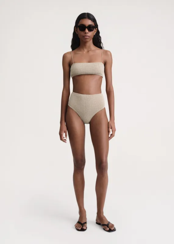 Smocked bikini bottoms overcast beige sold by Toteme