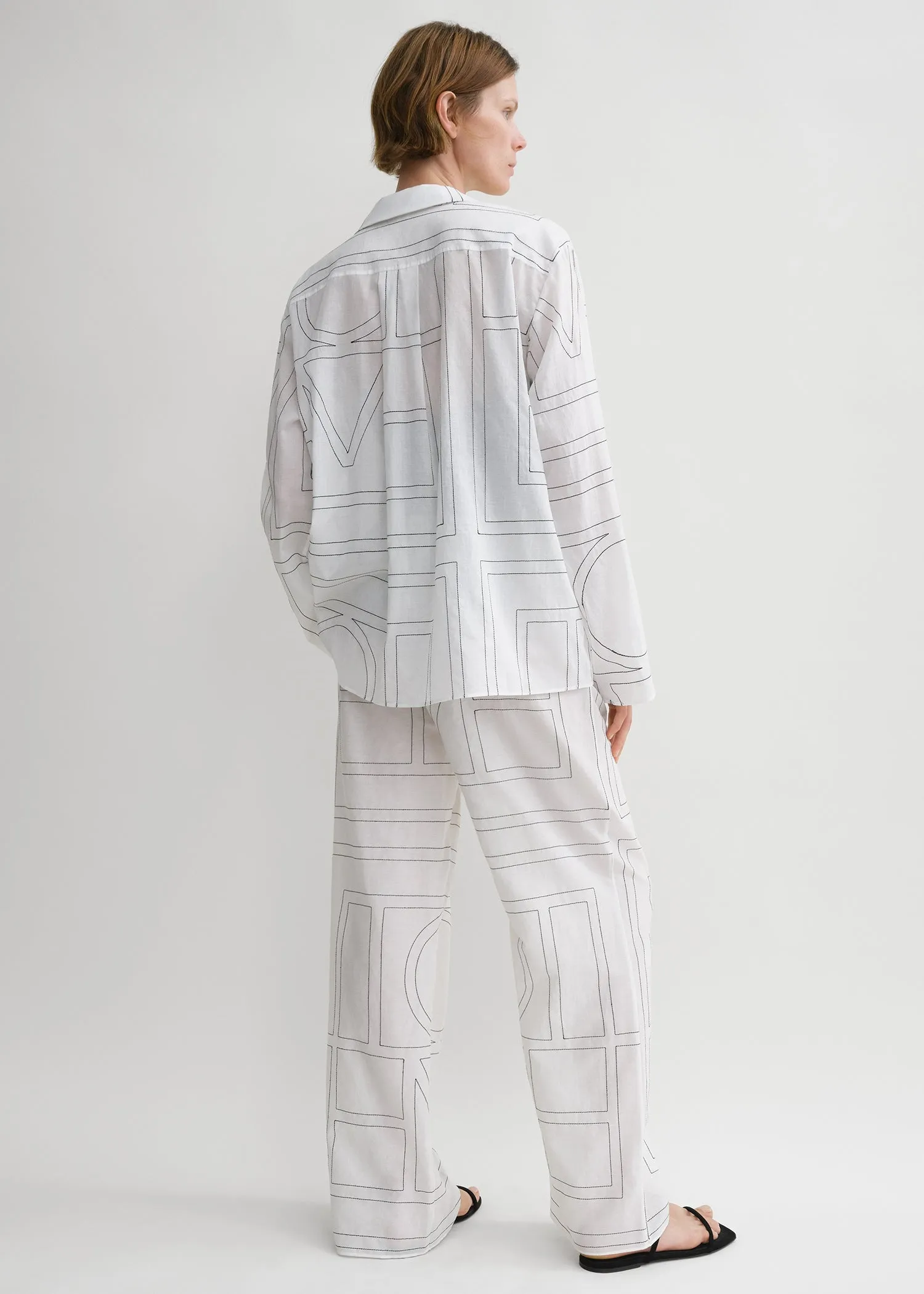 Monogram cotton-blend pj top white/black sold by Toteme product image thumbnail 3