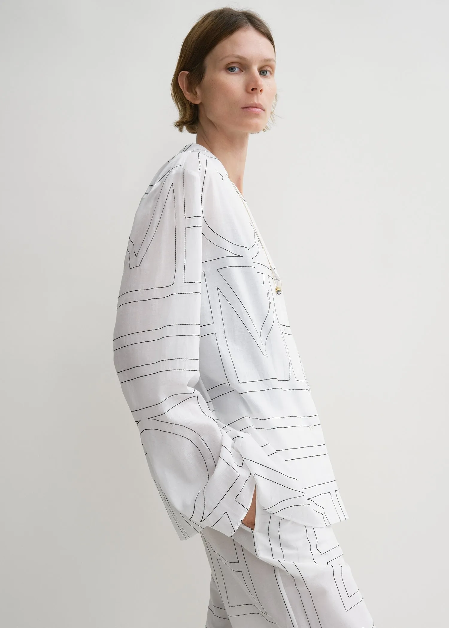 Monogram cotton-blend pj top white/black sold by Toteme product image thumbnail 5