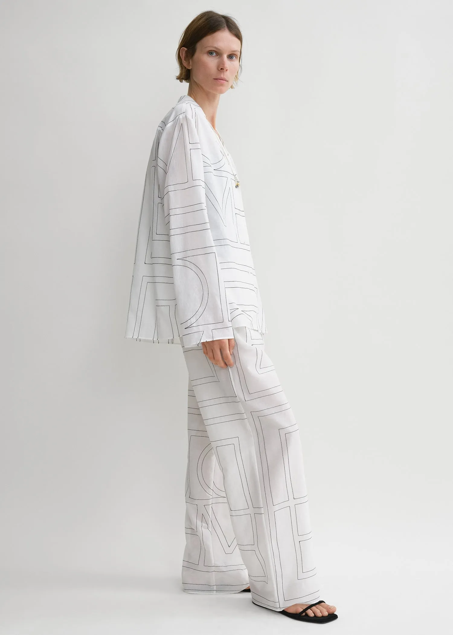 Monogram cotton-blend pj top white/black sold by Toteme product image thumbnail 2