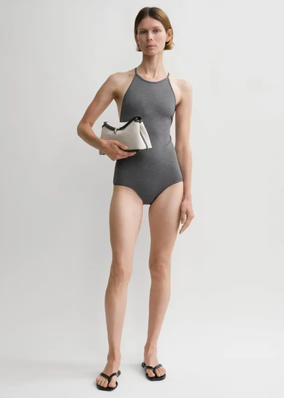 High neck swimsuit grey melange made by Toteme