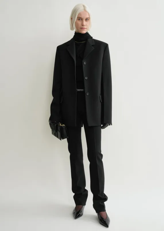 【送料&関税込】MSGM Black Stretch Polyester Blend Blazer Jayde Italian Wool Blazer | Black | hush