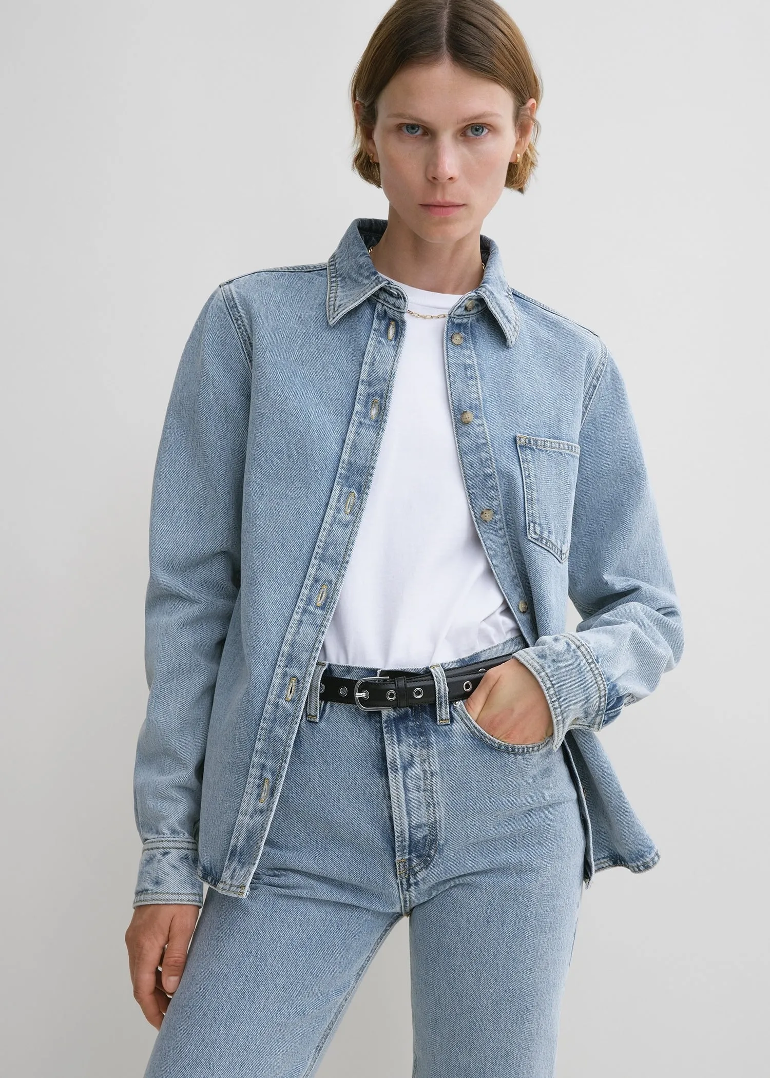 Petite denim shirt cool blue sold by Toteme product image thumbnail 4