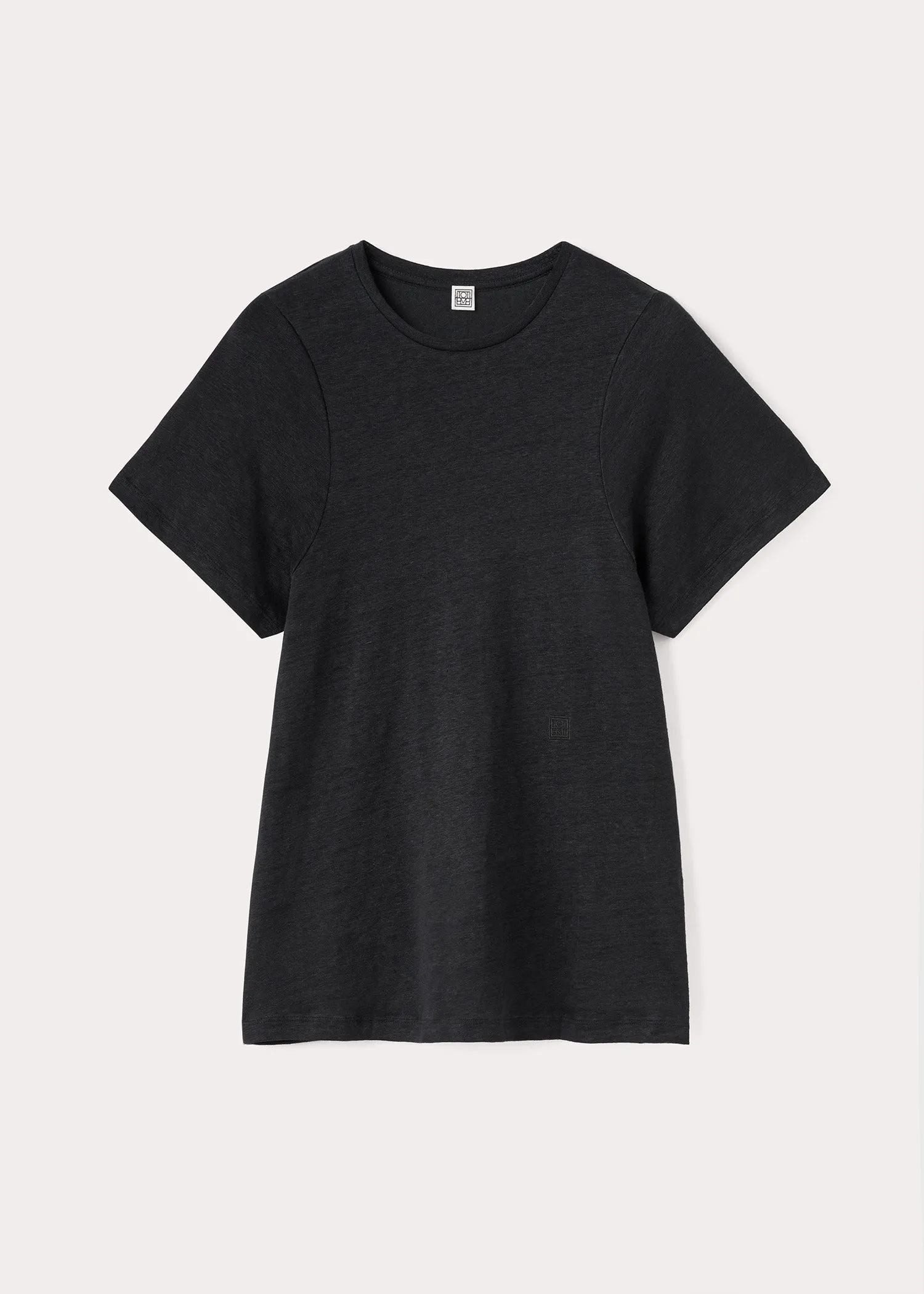 Curved seam linen tee black sold by Toteme product image thumbnail 5