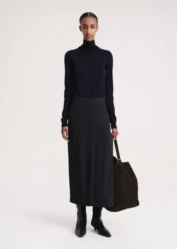 Front-split satin midi skirt navy sold by Toteme