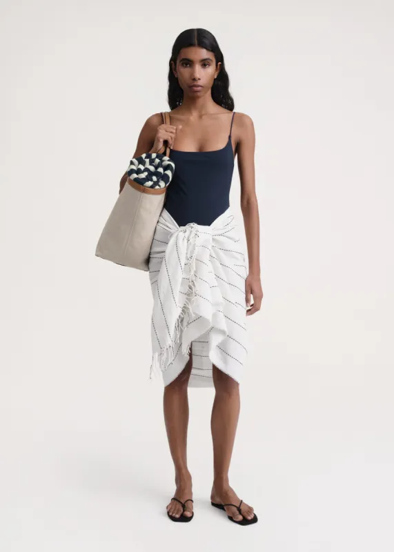 Striped cotton linen sarong white made by Toteme