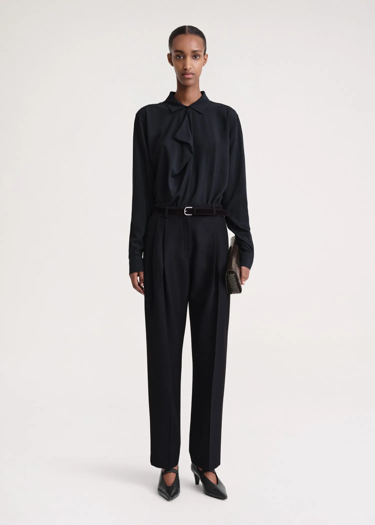 Drape-front shirt navy sold by Toteme