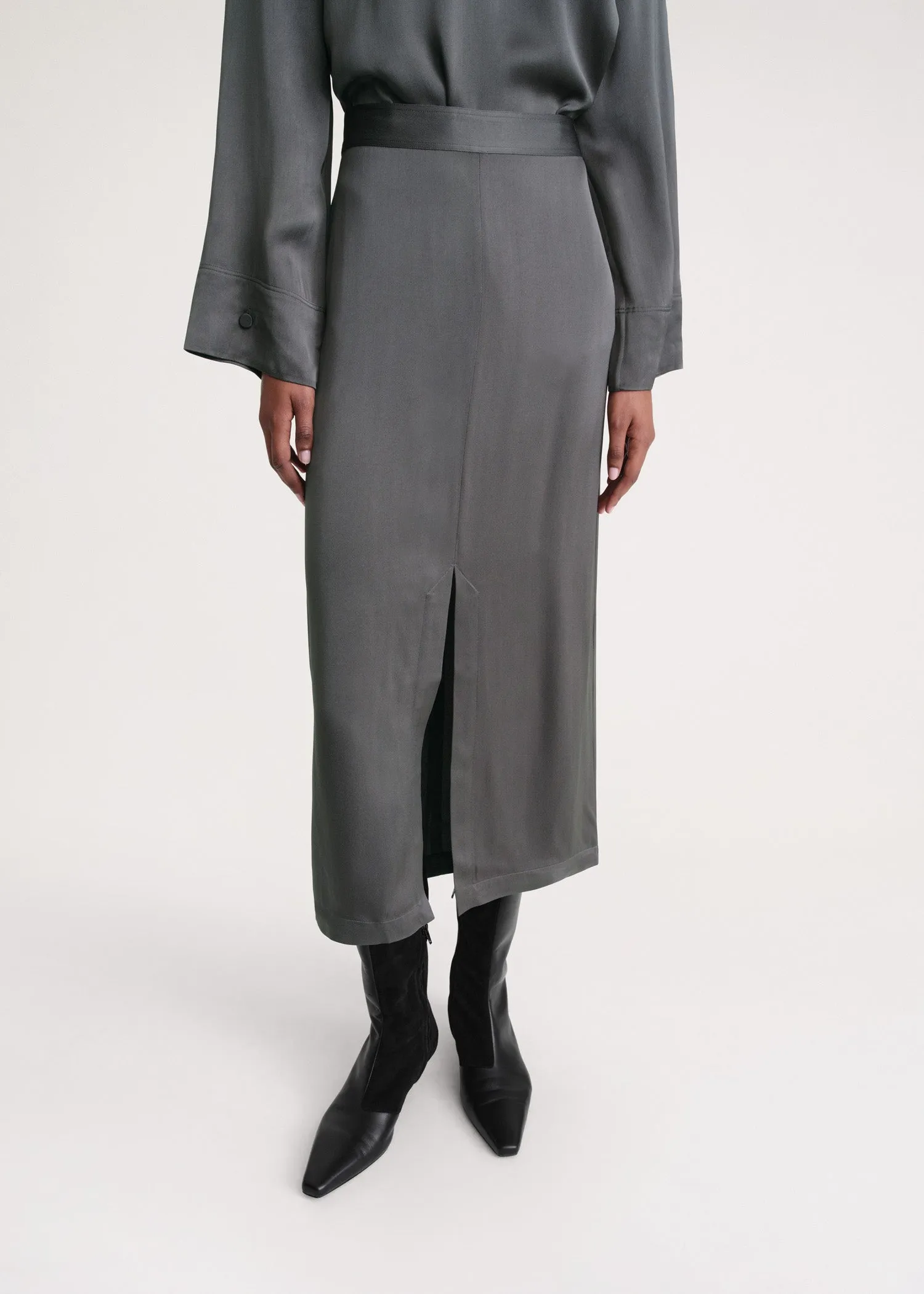 Front-split satin midi skirt lead sold by Toteme product image thumbnail 4