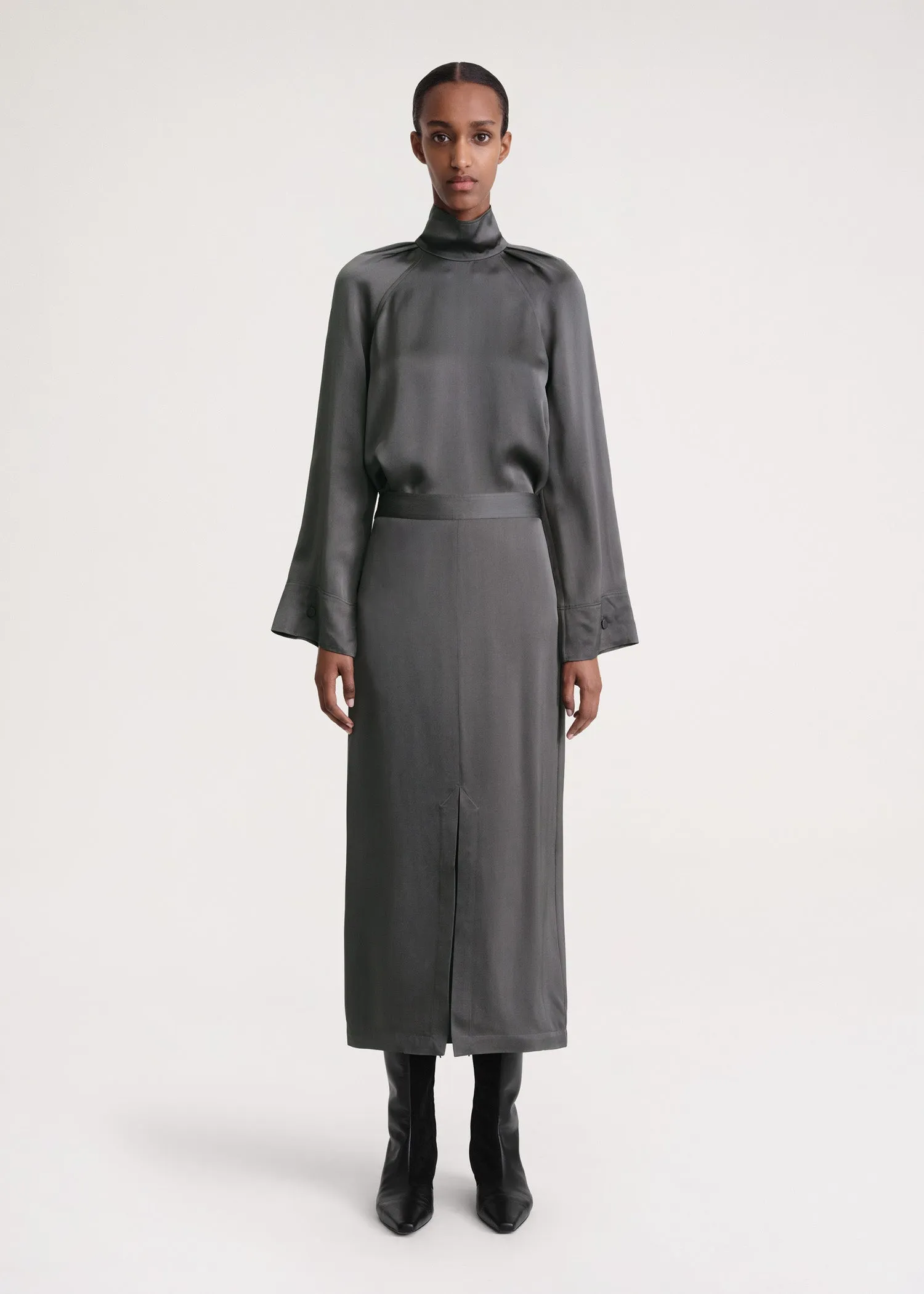 Front-split satin midi skirt lead sold by Toteme