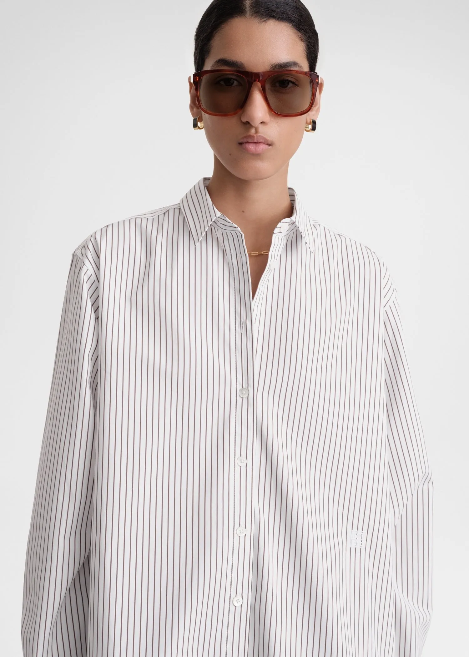 Signature cotton shirt white/brown sold by Toteme product image thumbnail 4