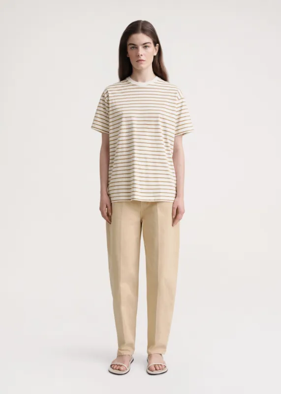 Straight cotton tee camel stripe sold by Toteme