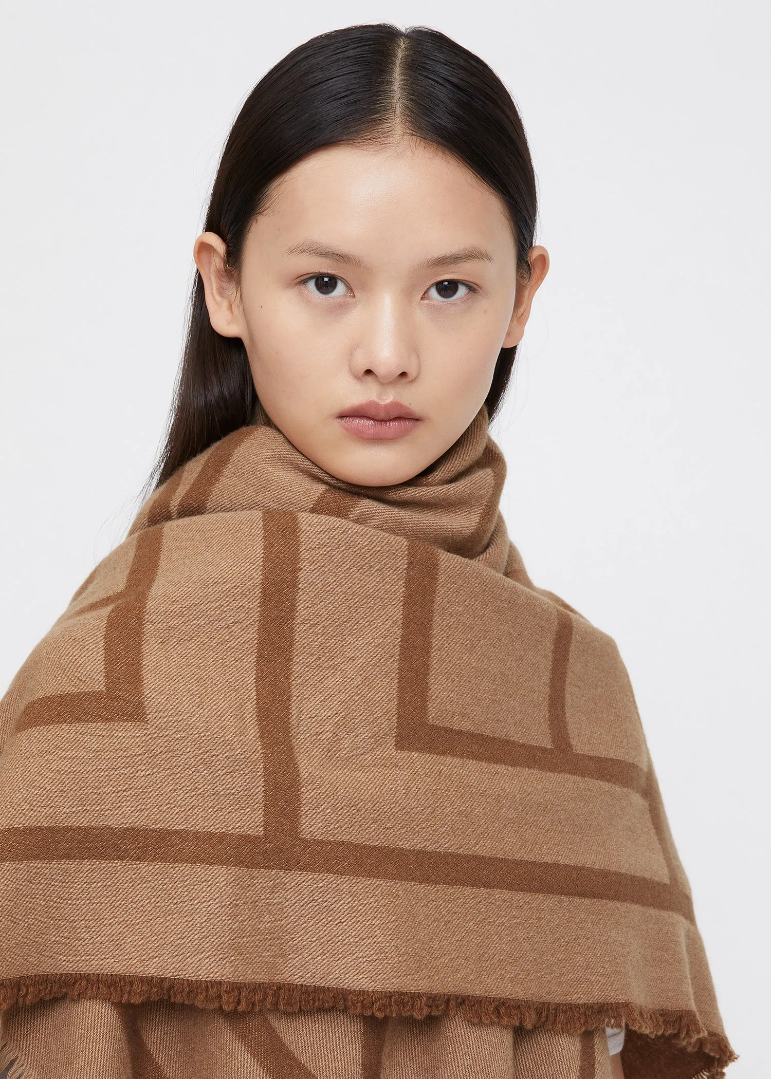 Monogram wool cashmere scarf camel sold by Toteme product image thumbnail 3