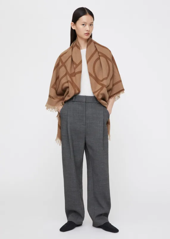 Monogram wool cashmere scarf camel sold by Toteme