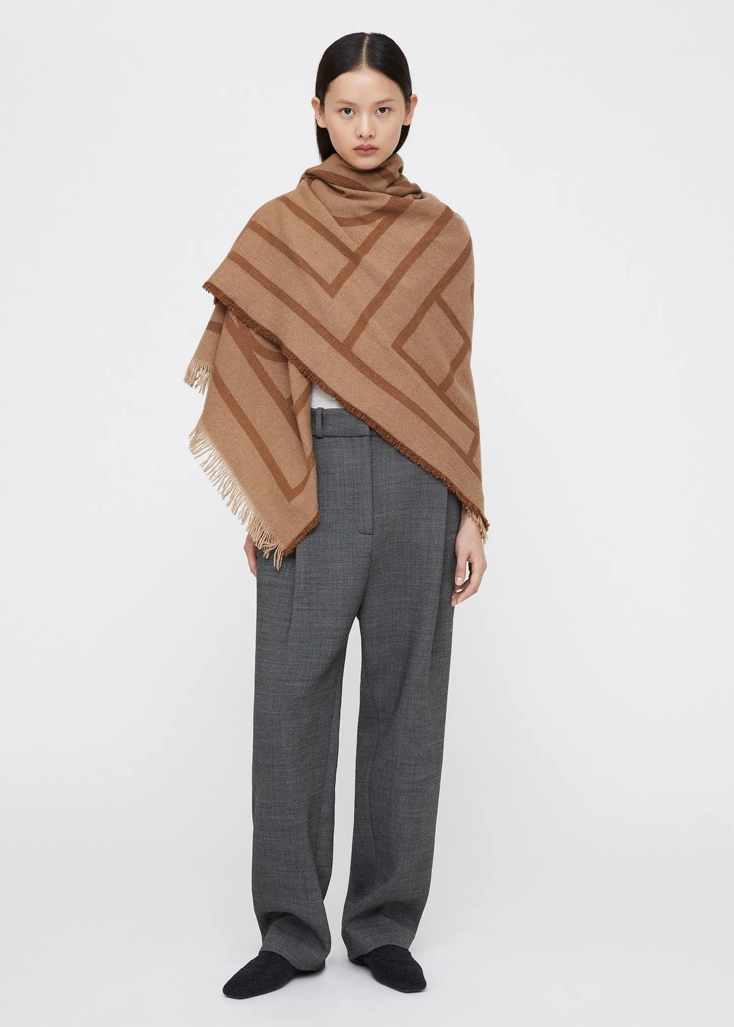 Monogram wool cashmere scarf camel sold by Toteme product image thumbnail 2