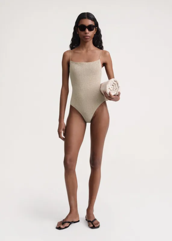 Smocked swimsuit overcast beige made by Toteme