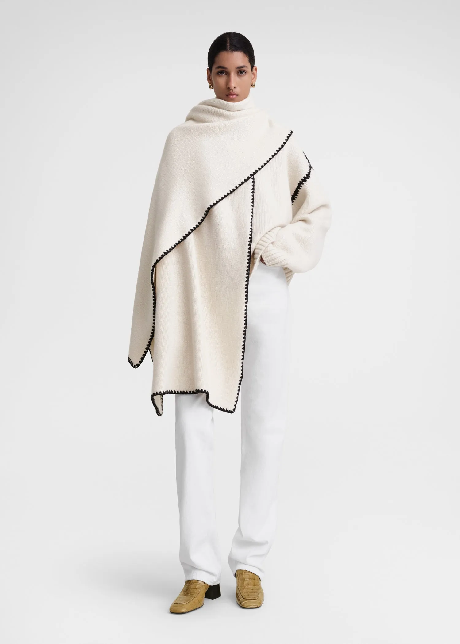 Embroidered wool cashmere scarf snow sold by Toteme product image thumbnail 2