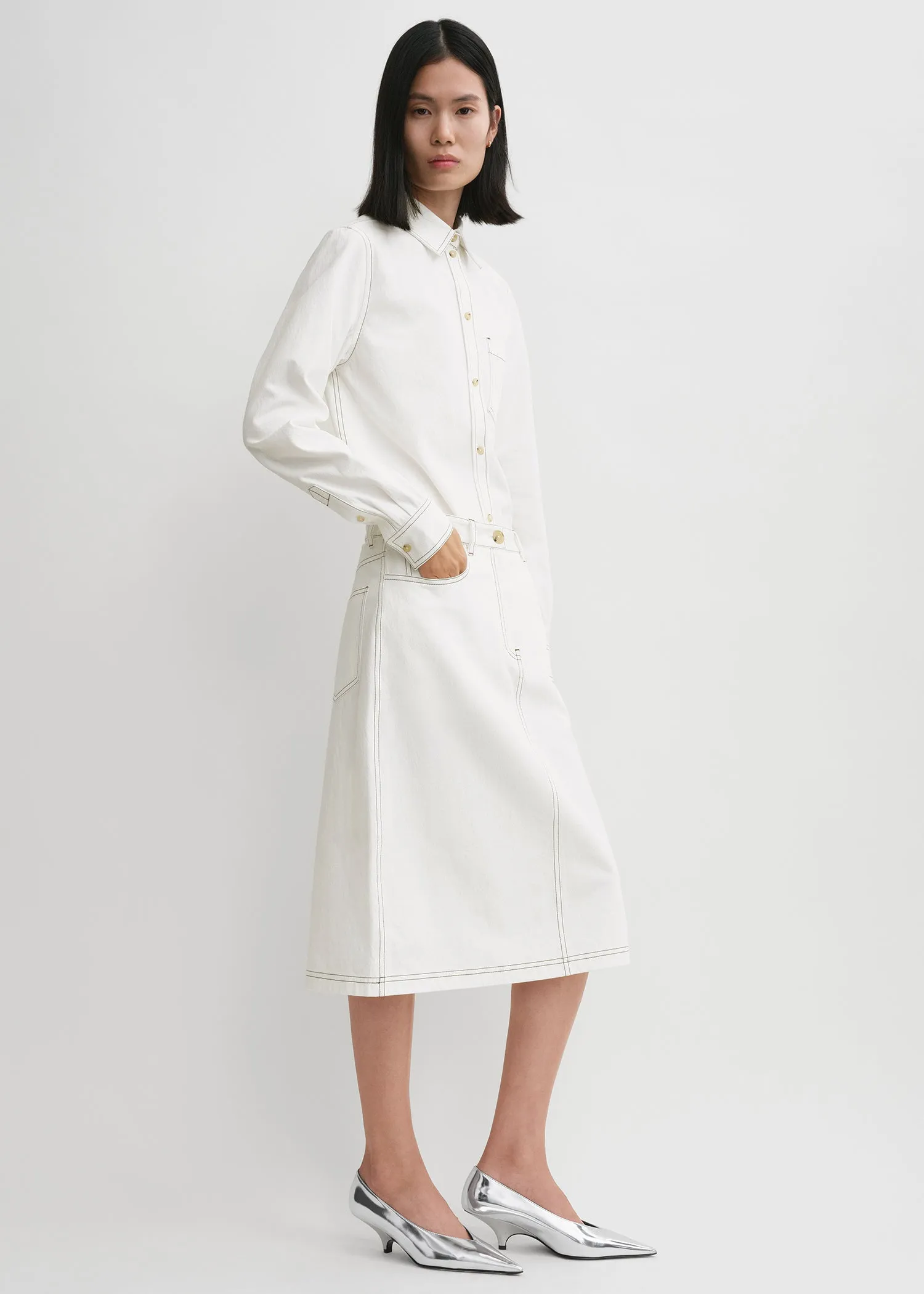 Tumbled cotton midi skirt white sold by Toteme product image thumbnail 2