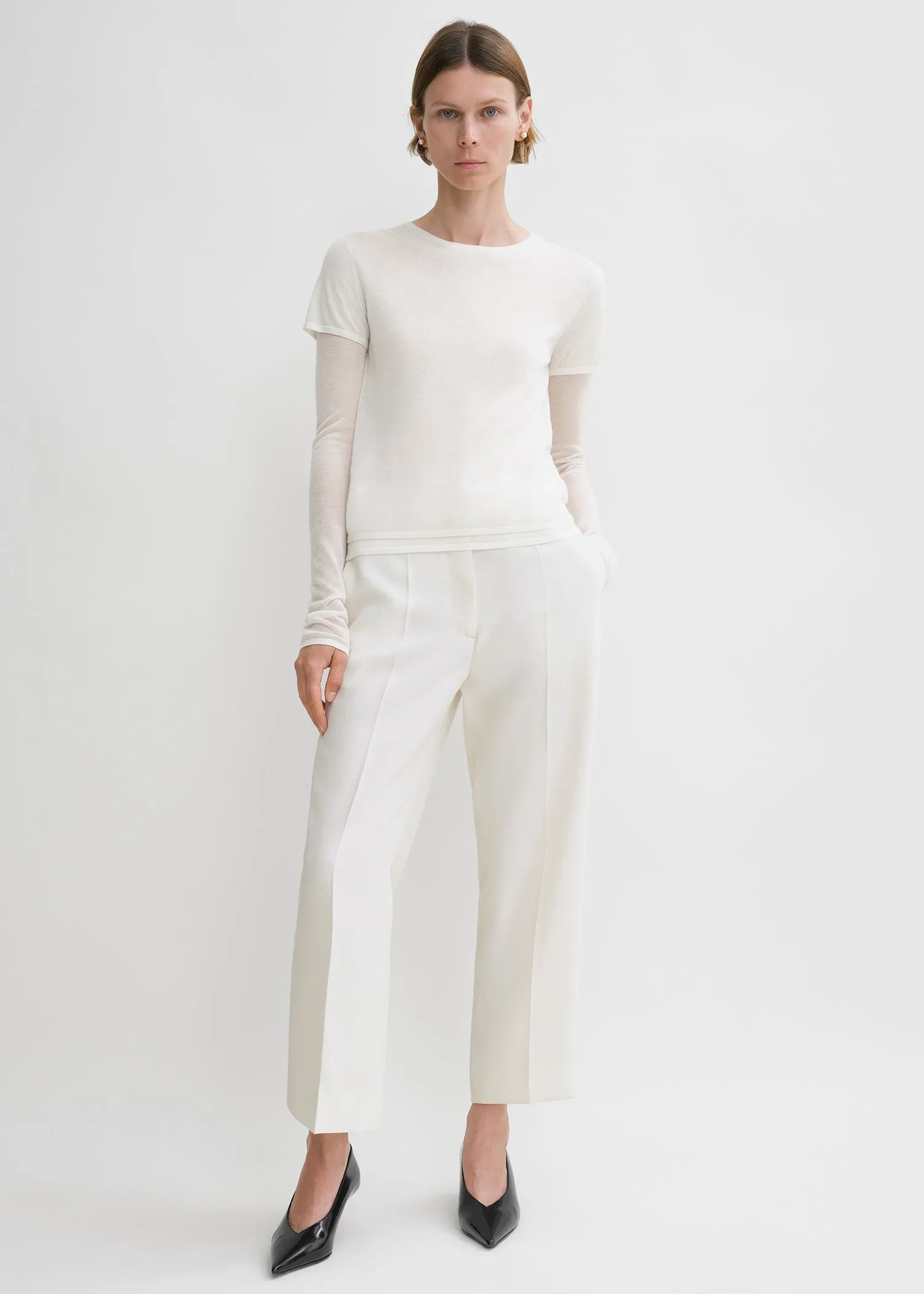 Layered knit tee talc sold by Toteme