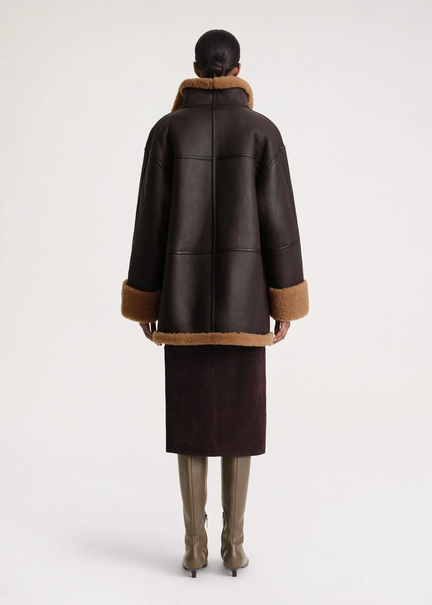 Signature shearling jacket chocolate sold by Toteme product image thumbnail 3