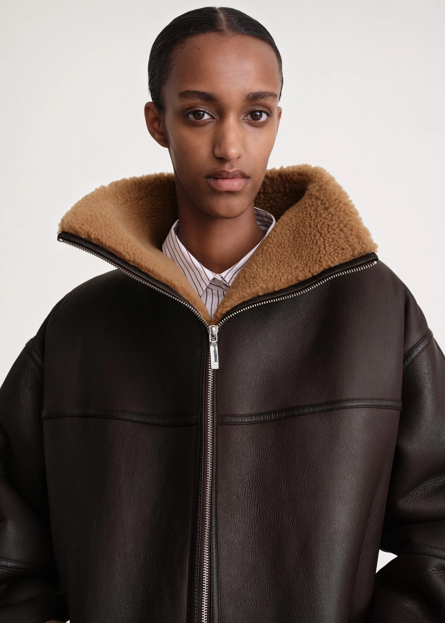 Signature shearling jacket chocolate sold by Toteme product image thumbnail 4