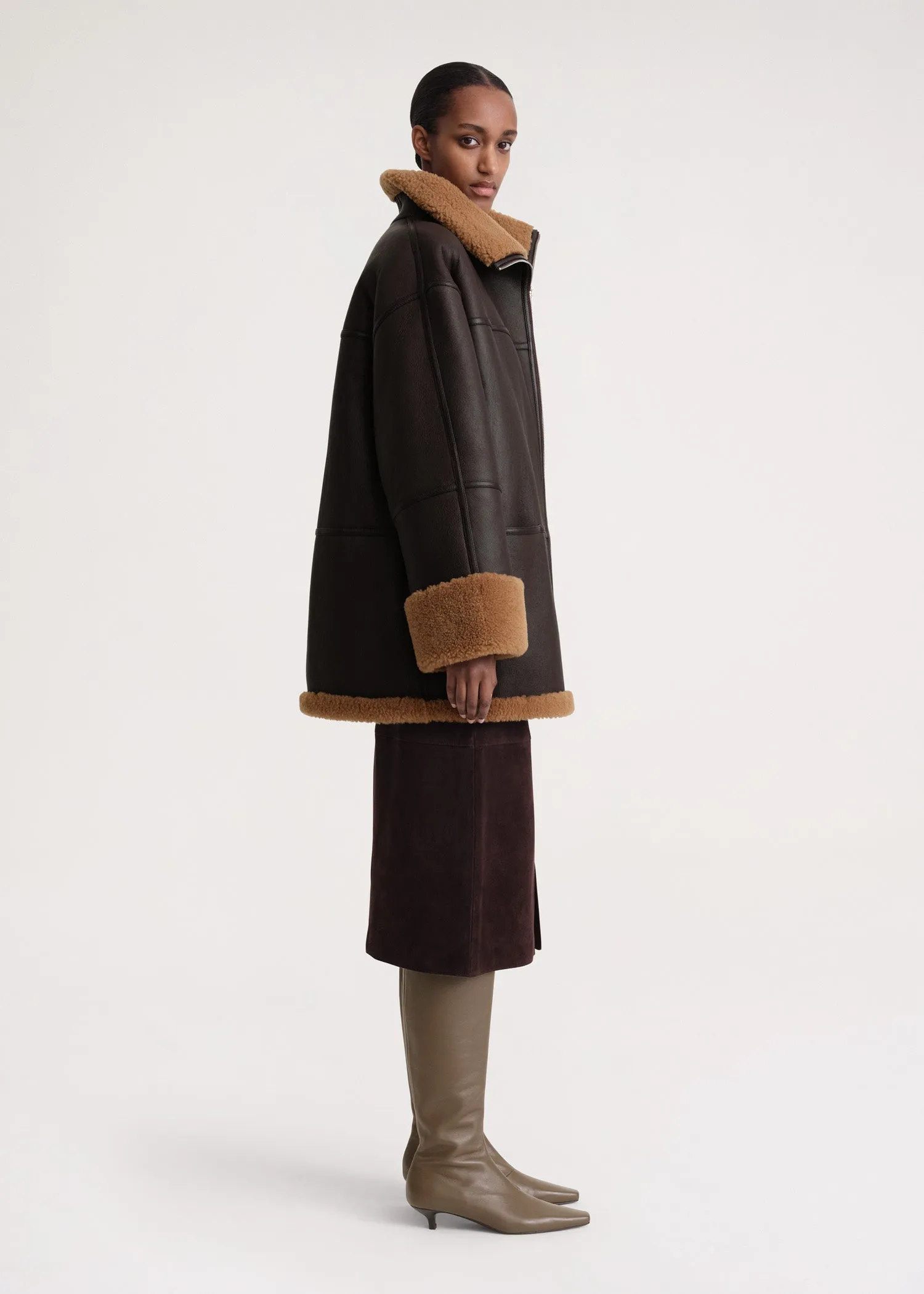 Signature shearling jacket chocolate sold by Toteme product image thumbnail 2