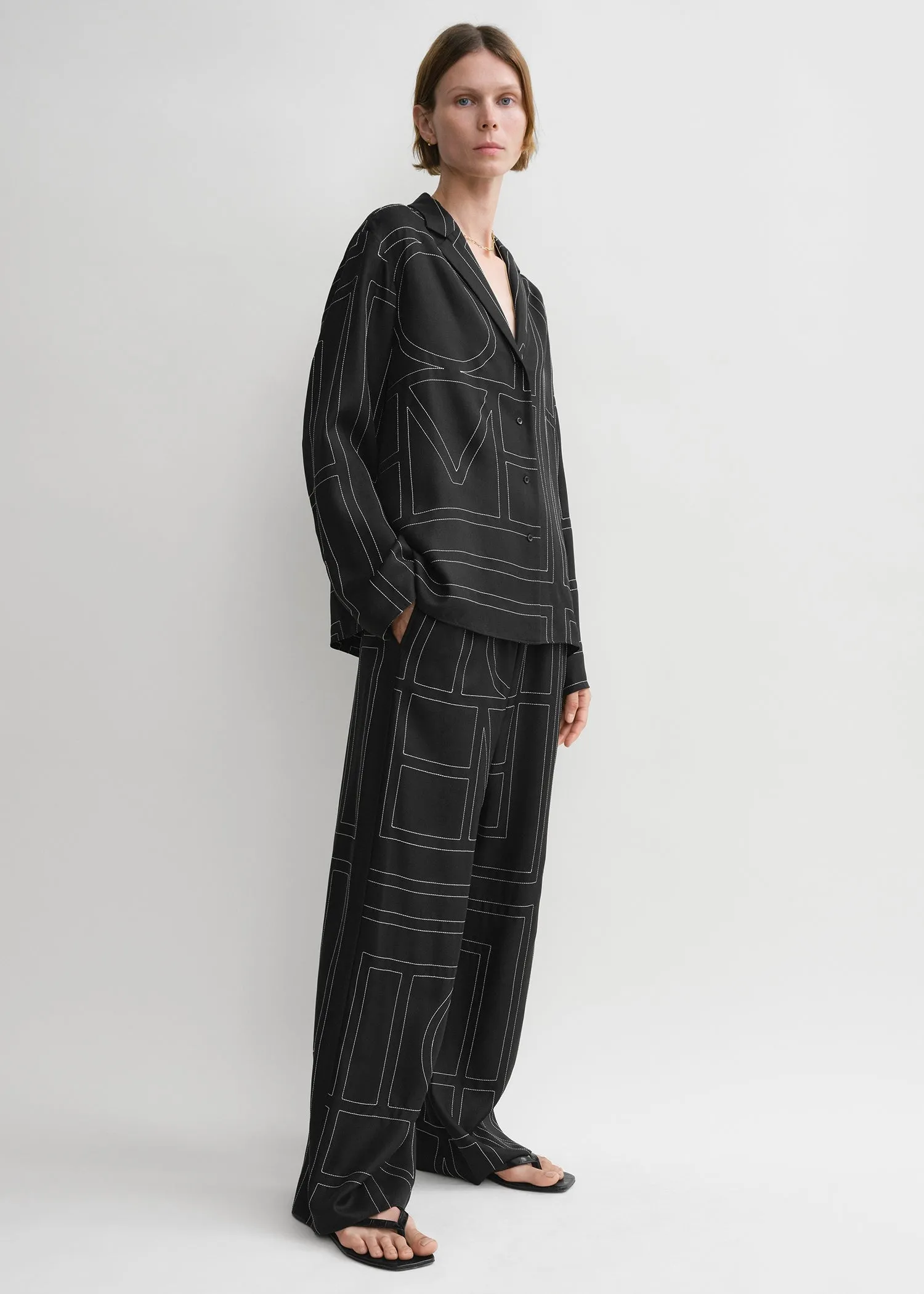 Monogram silk pj top black sold by Toteme product image thumbnail 2