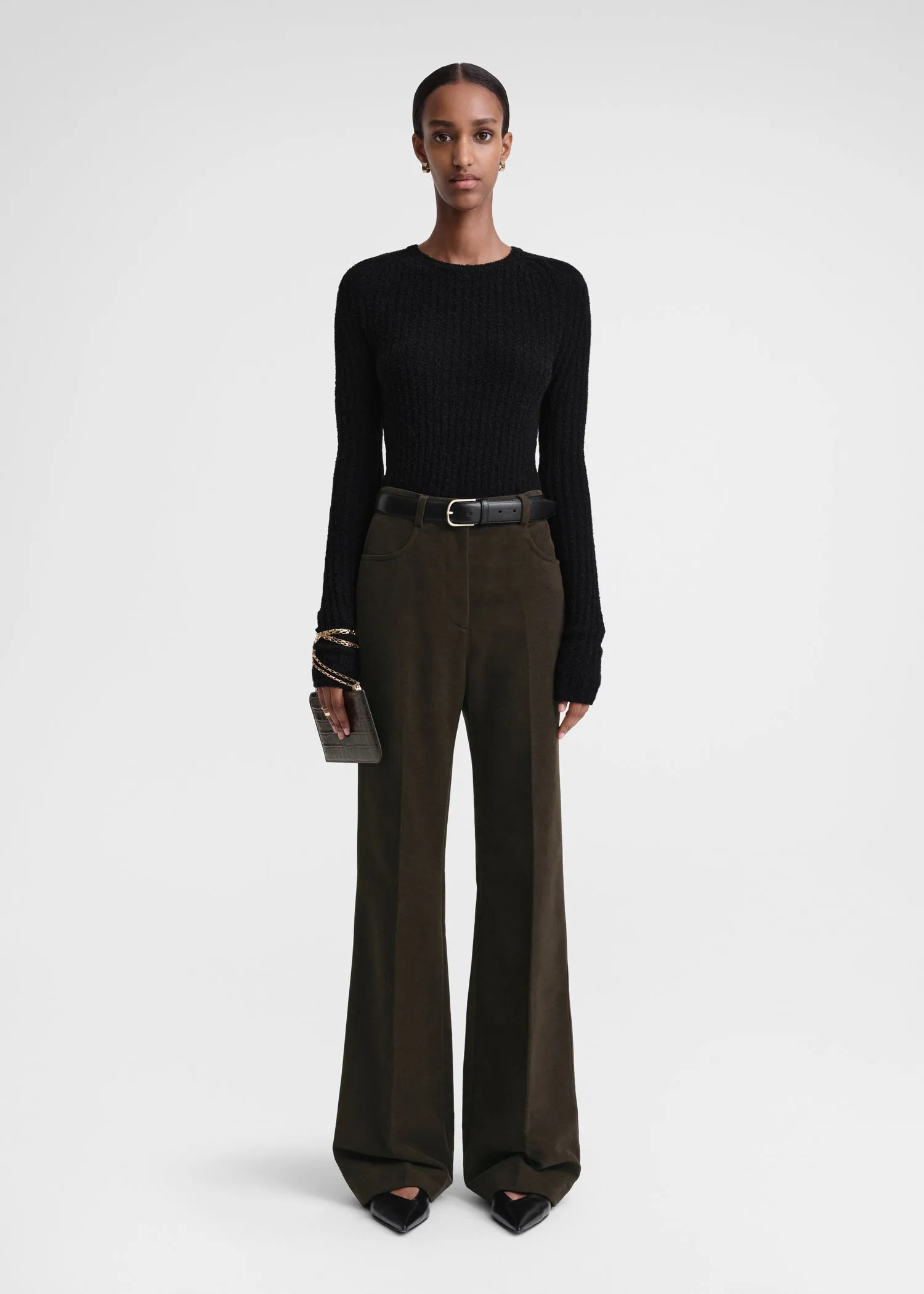 Flared moleskin trousers espresso sold by Toteme