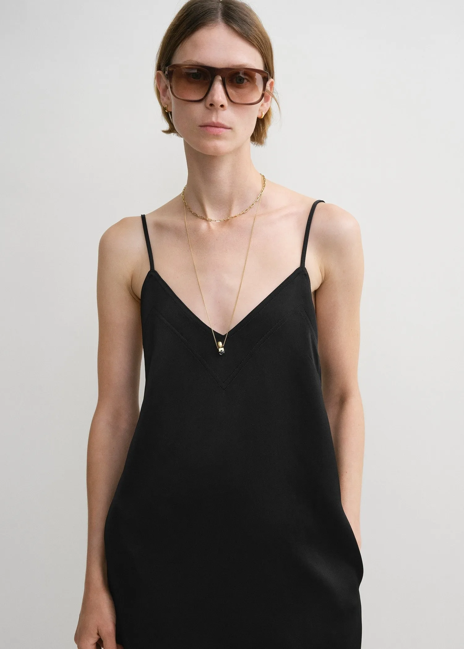 Contrast satin cami dress black sold by Toteme product image thumbnail 2