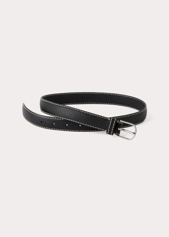 Slim grained-leather trouser belt black sold by Toteme