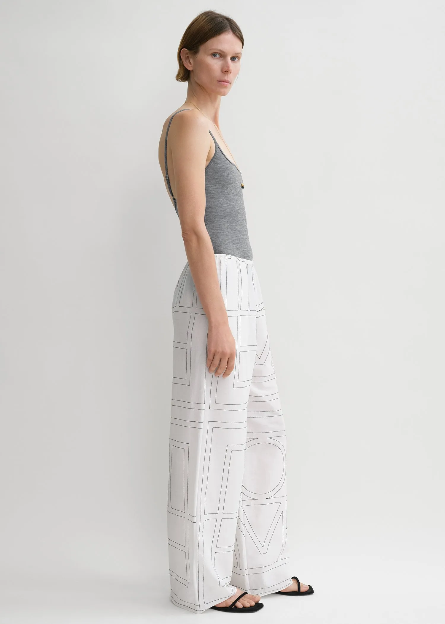 Monogram cotton-blend pj bottoms white/black sold by Toteme product image thumbnail 2