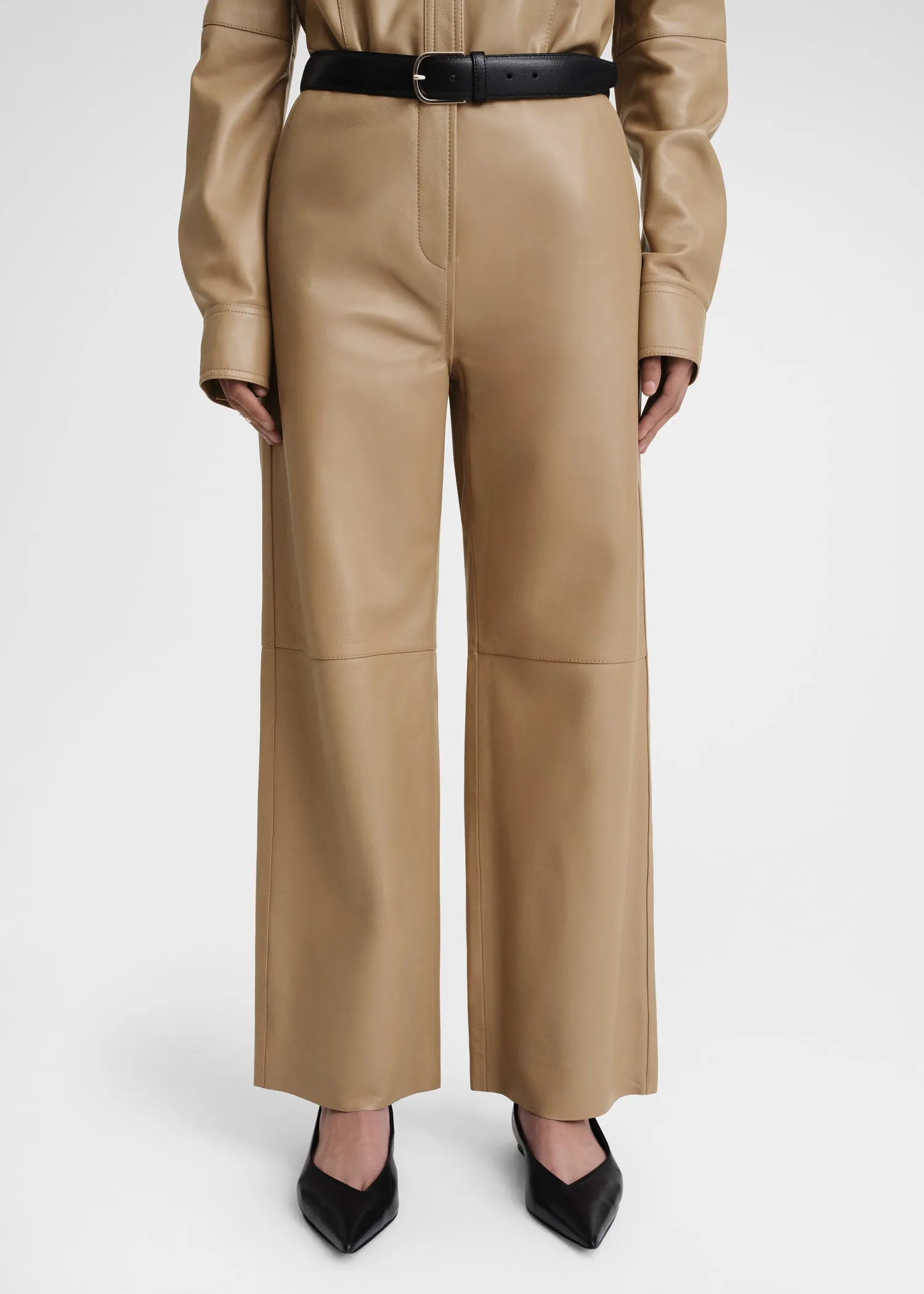 Paneled leather trousers biscuit sold by Toteme product image thumbnail 4