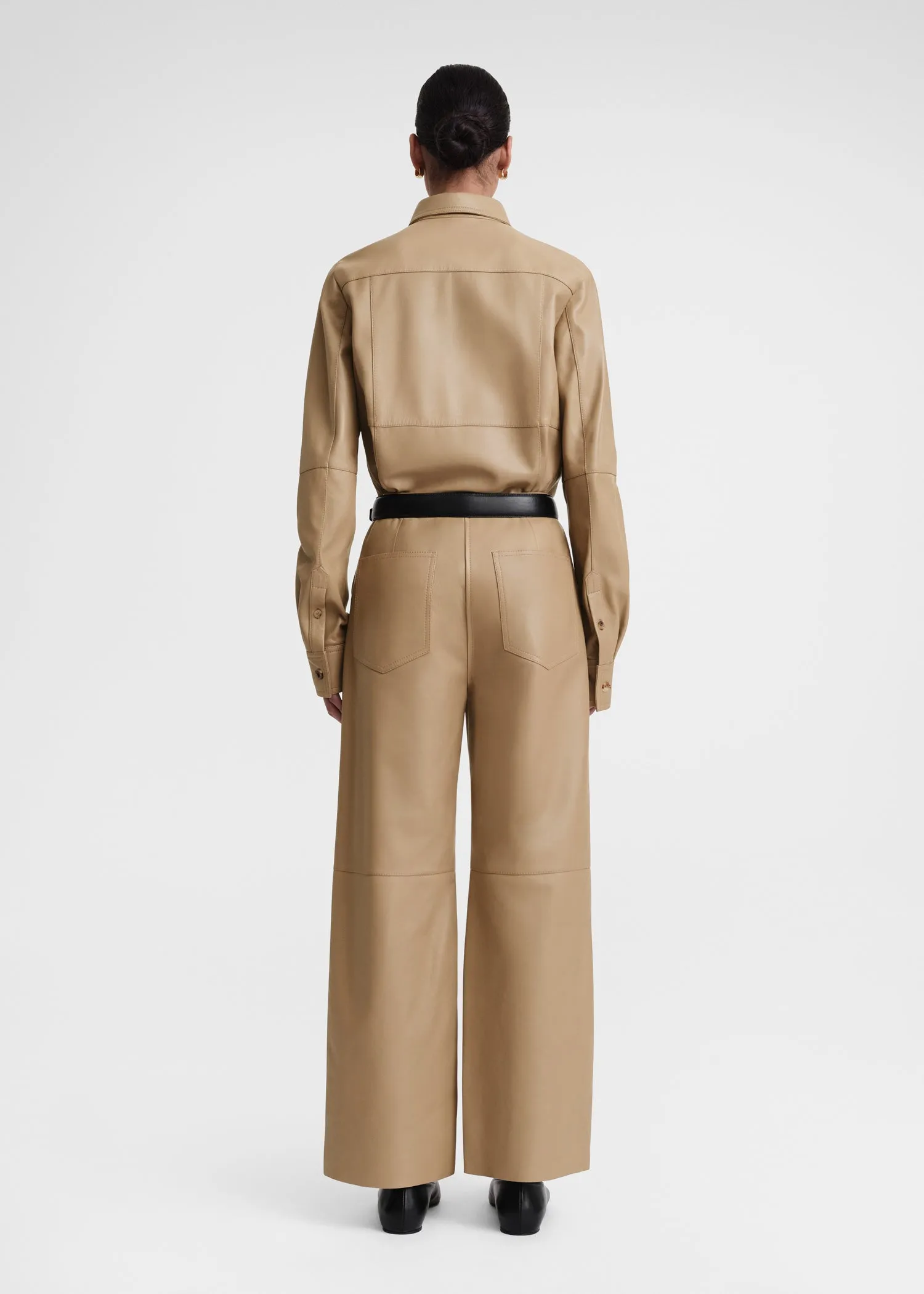 Paneled leather trousers biscuit sold by Toteme product image thumbnail 3