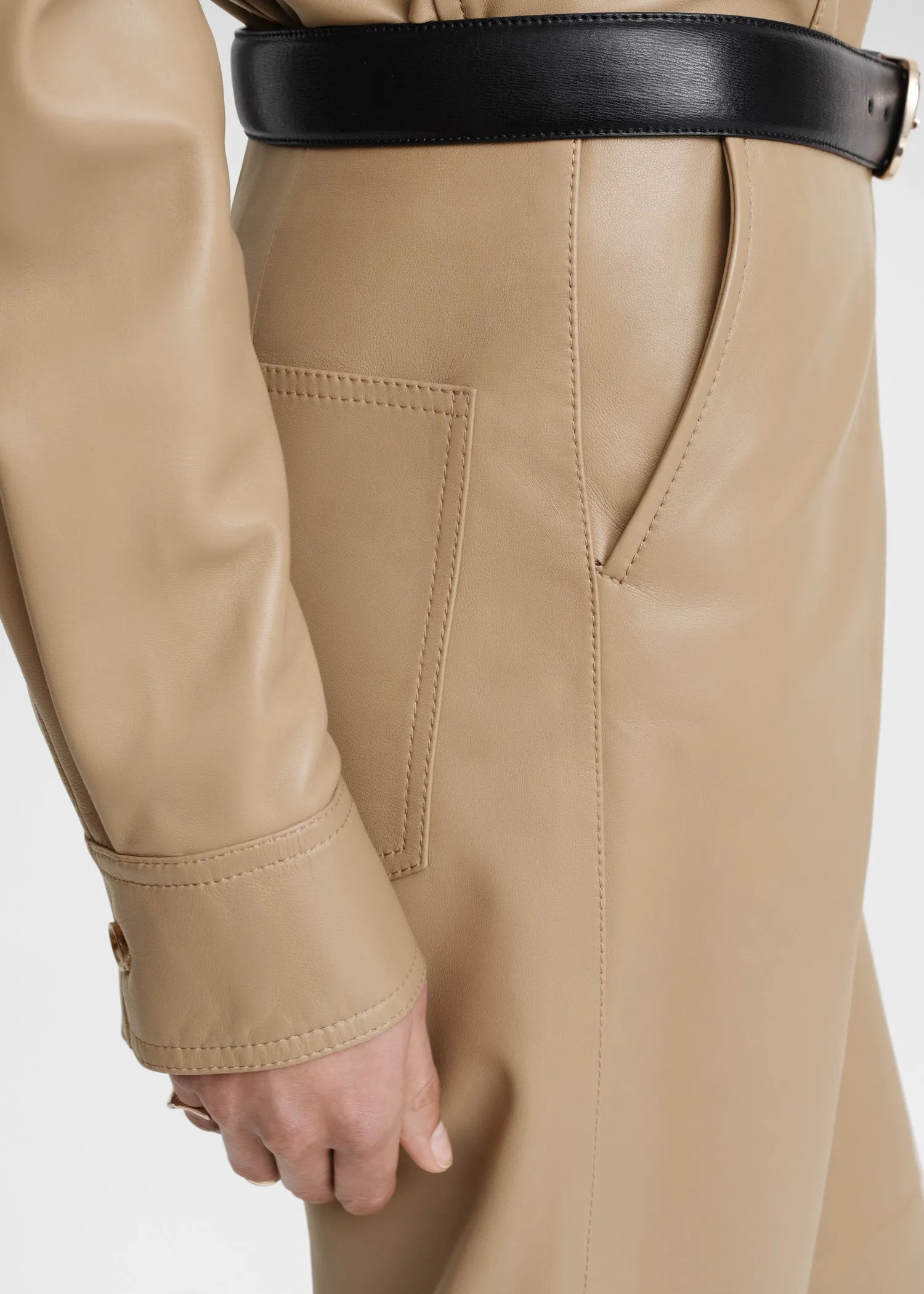 Paneled leather trousers biscuit sold by Toteme product image thumbnail 5