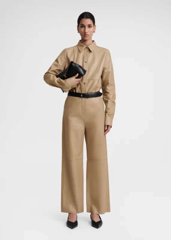 Paneled leather trousers biscuit sold by Toteme