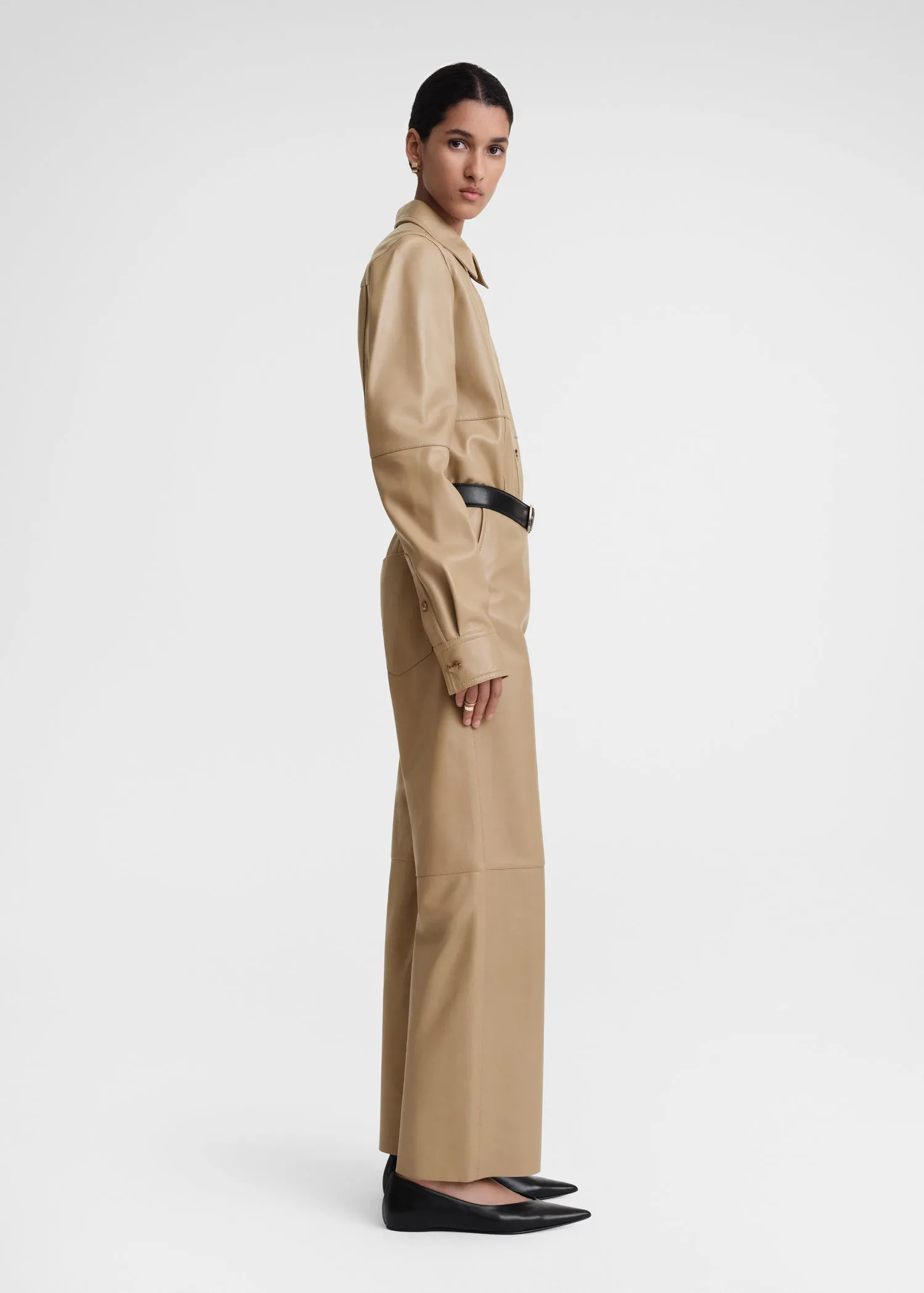 Paneled leather trousers biscuit sold by Toteme product image thumbnail 2